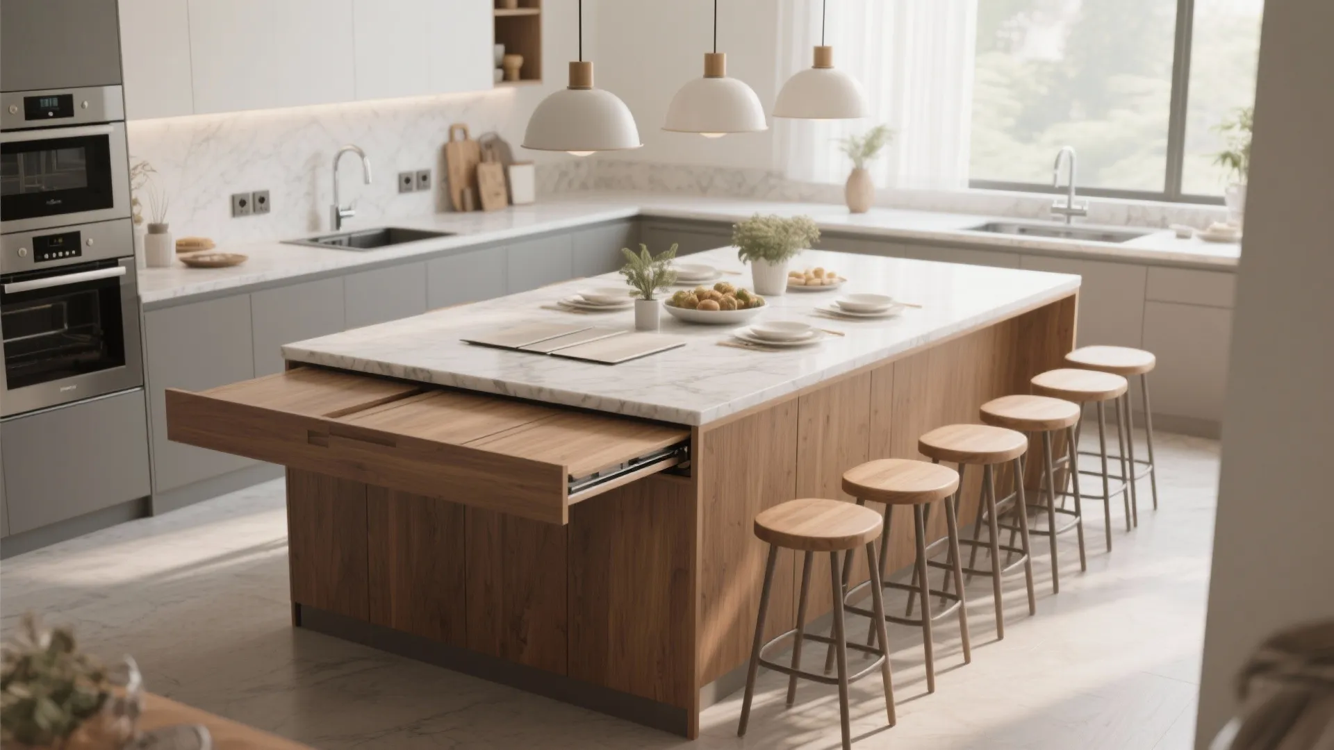 4. Multi-Functional Island with Dining Extension