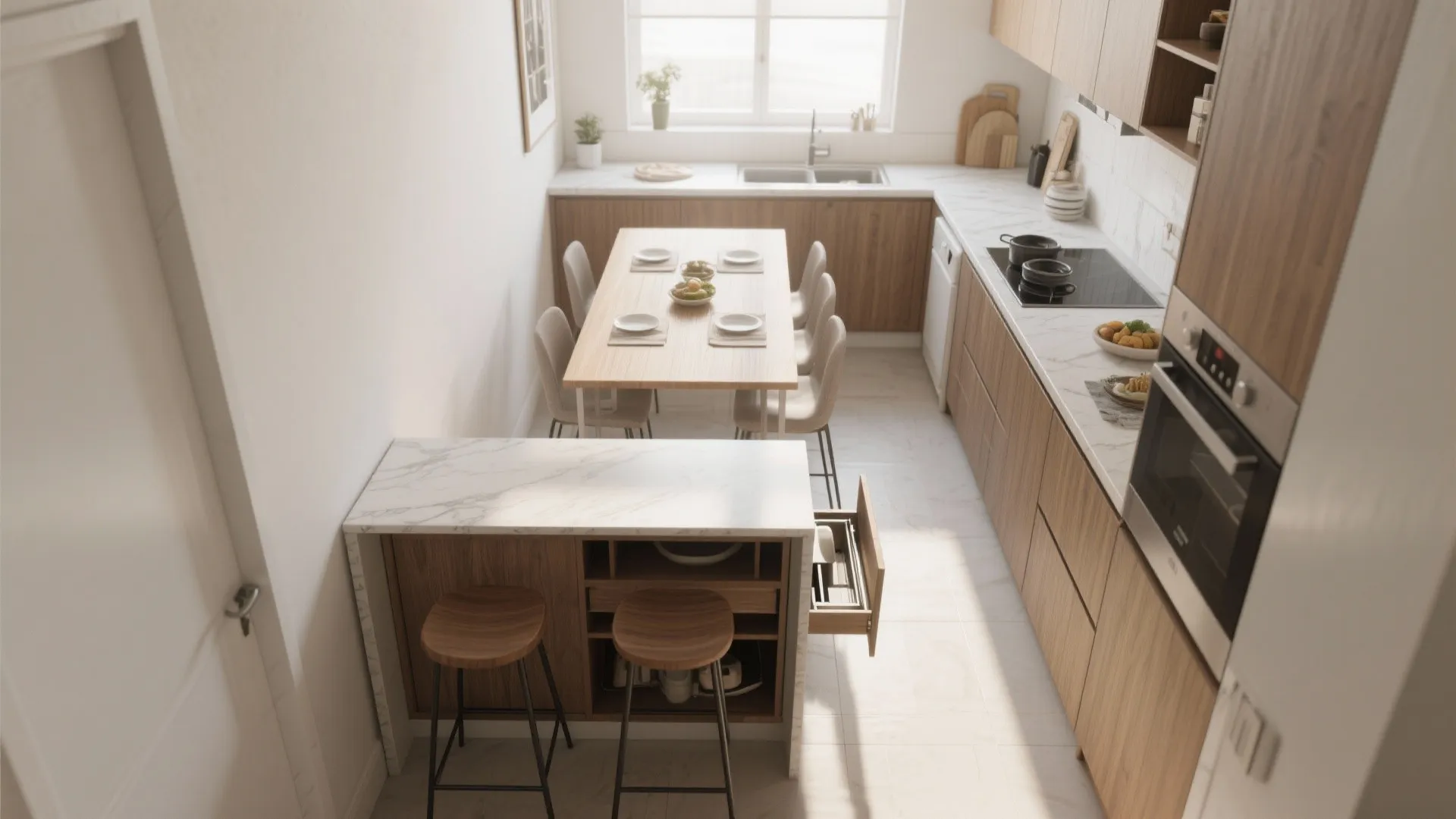 Multi-functional islands and fold-away counters