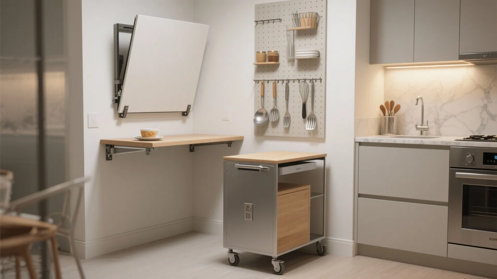 Multifunction moves: fold-down tables, mobile islands, and vertical zones