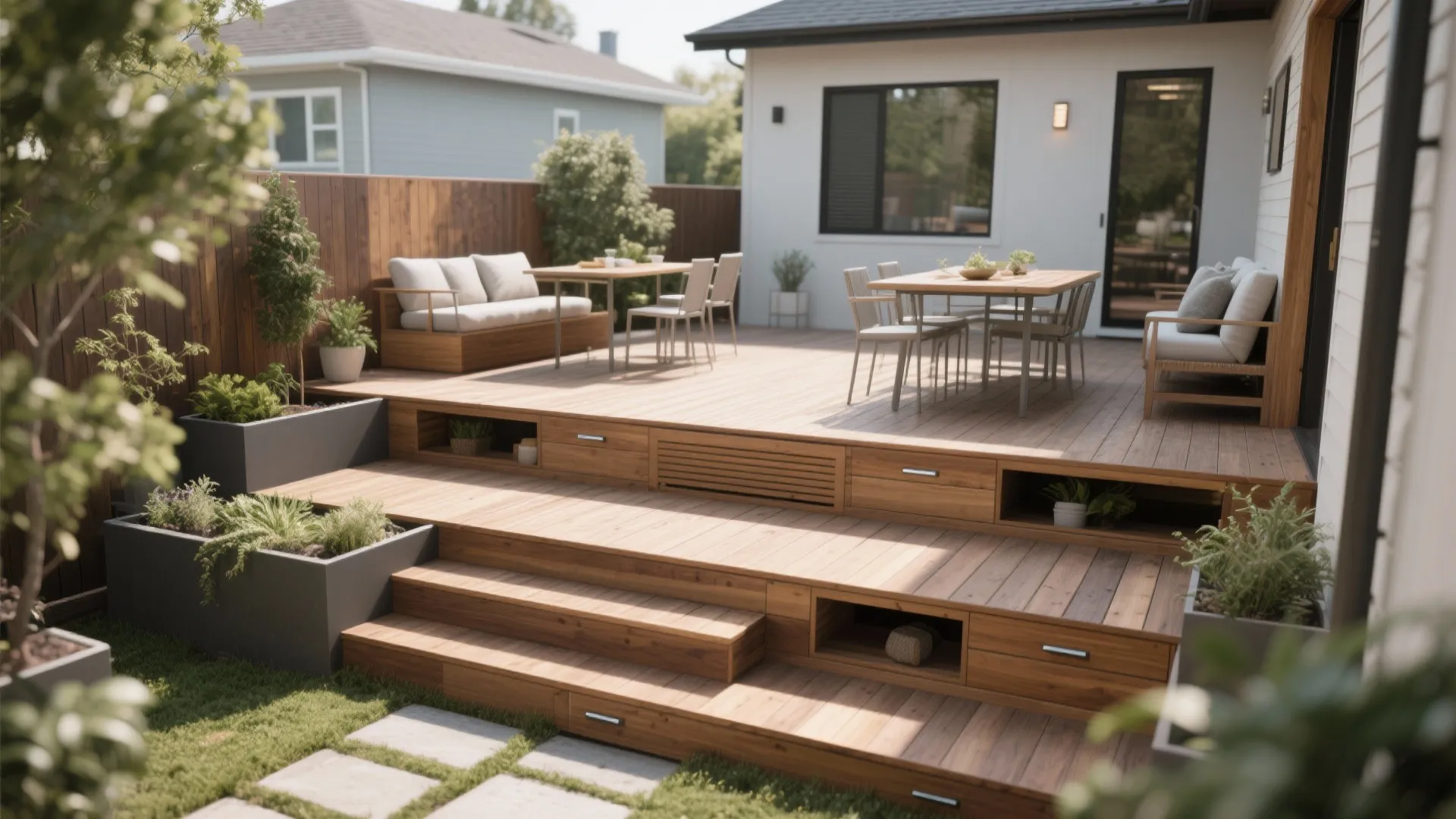 1. Multi-level decking to define zones