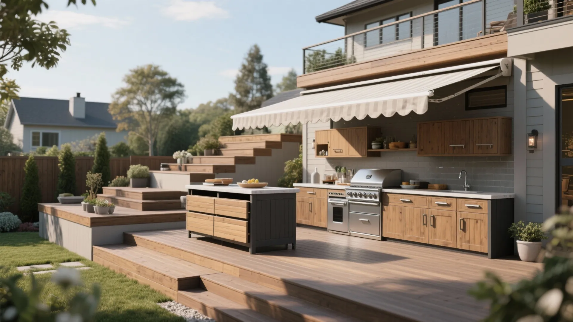 3. Multi-level deck with fold-away prep station