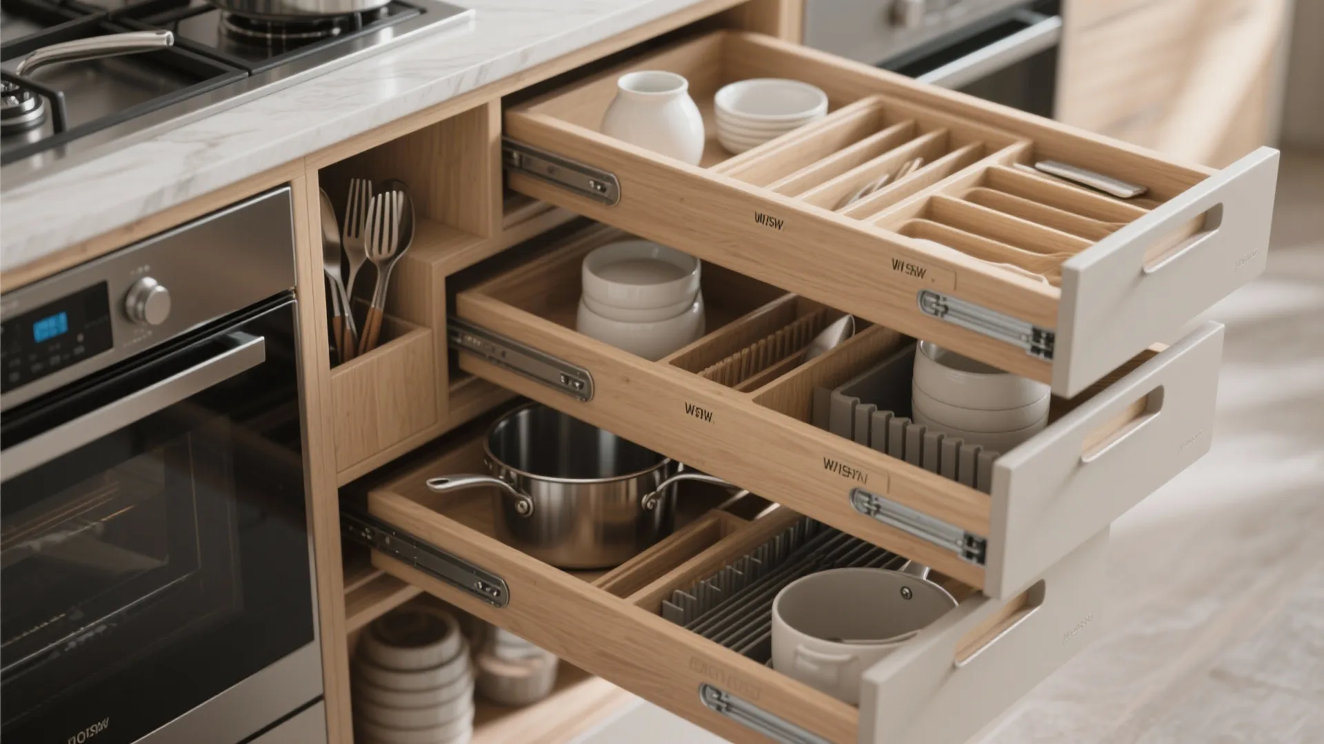 2. Multi-level drawers and tailored inserts