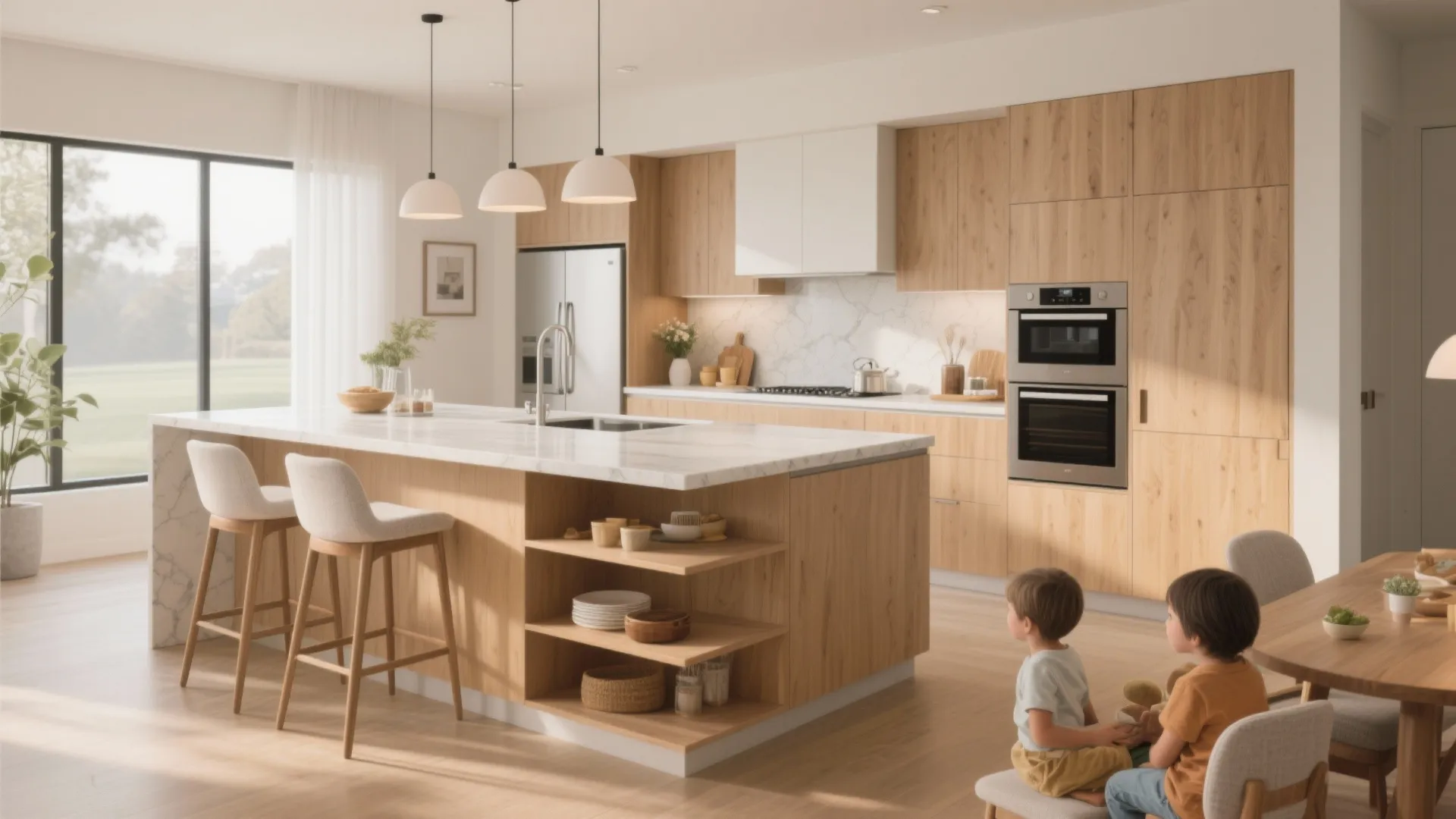 2. Multi-Level Islands for Work & Dining