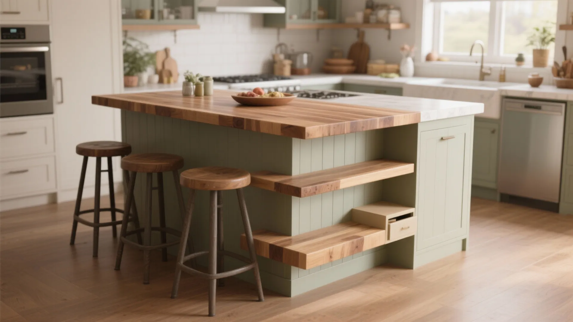 5. Multi-level island: prep zone + casual dining ledge