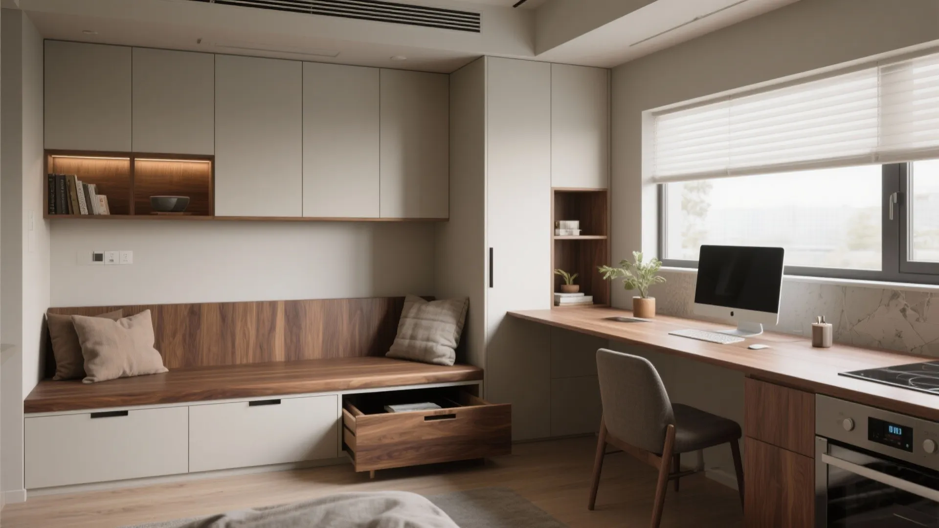 4. Multi-purpose furniture and continuous lines