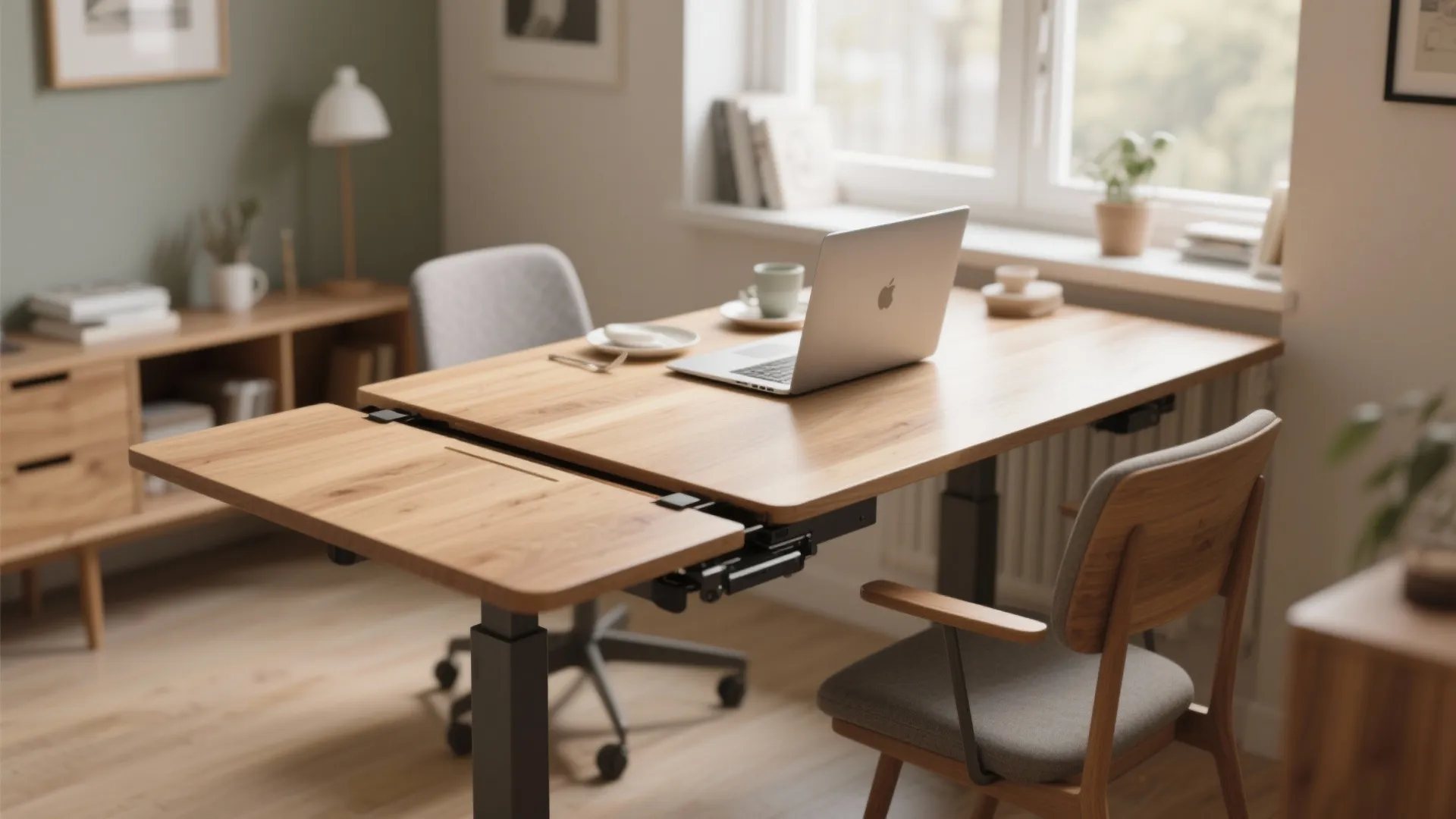Multi-purpose extendable table in a small modern office