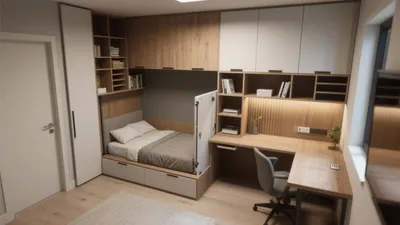 Space-Saving Bedroom with Built-In Murphy Bed & Study Desk