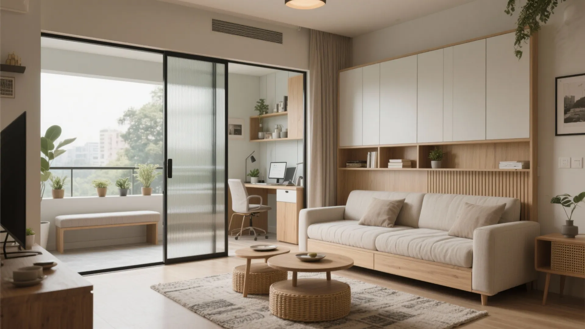 Multi-functional furniture and sliding partitions