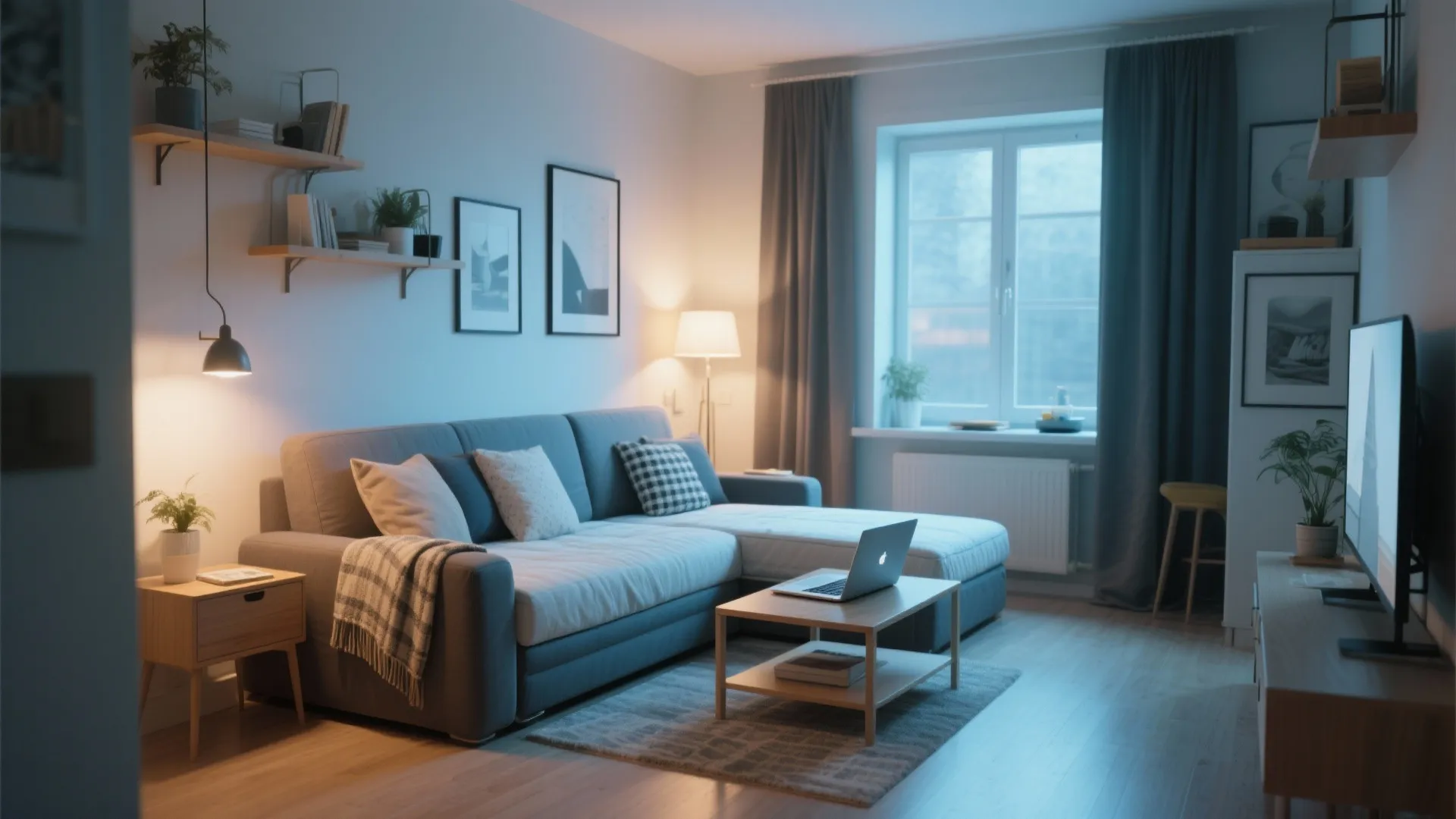 Cozy living room with a multifunctional sofa bed