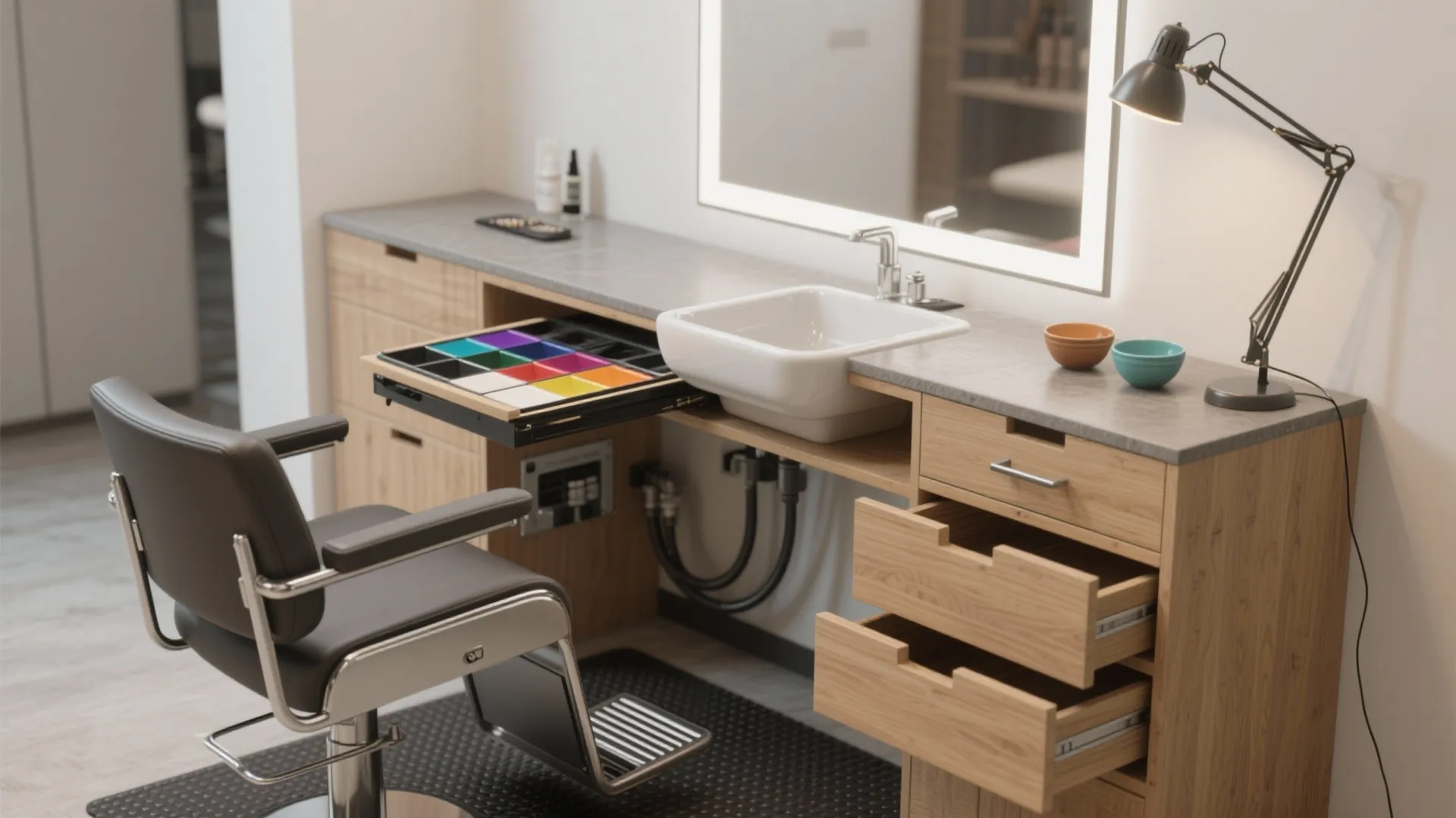 1. Multi‑functional stations (cut, color, and storage in one)