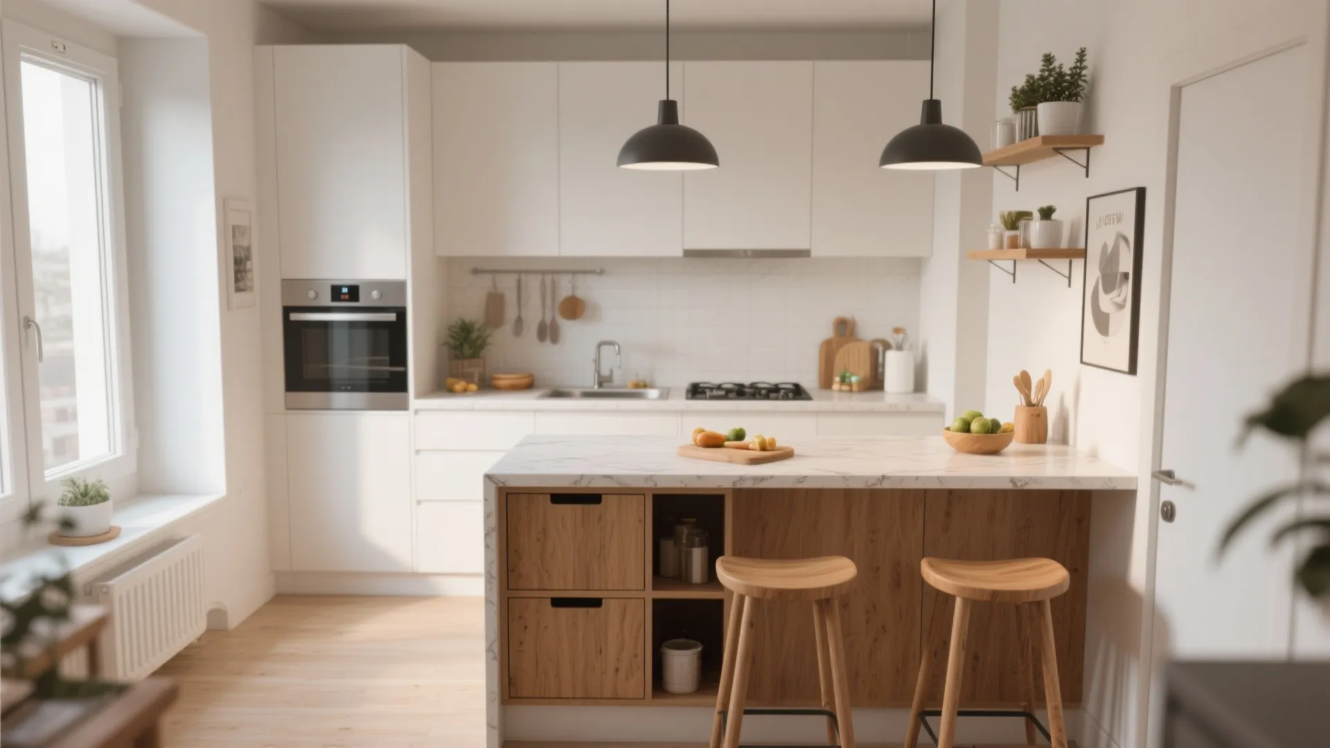 Compact kitchen island with storage and seating