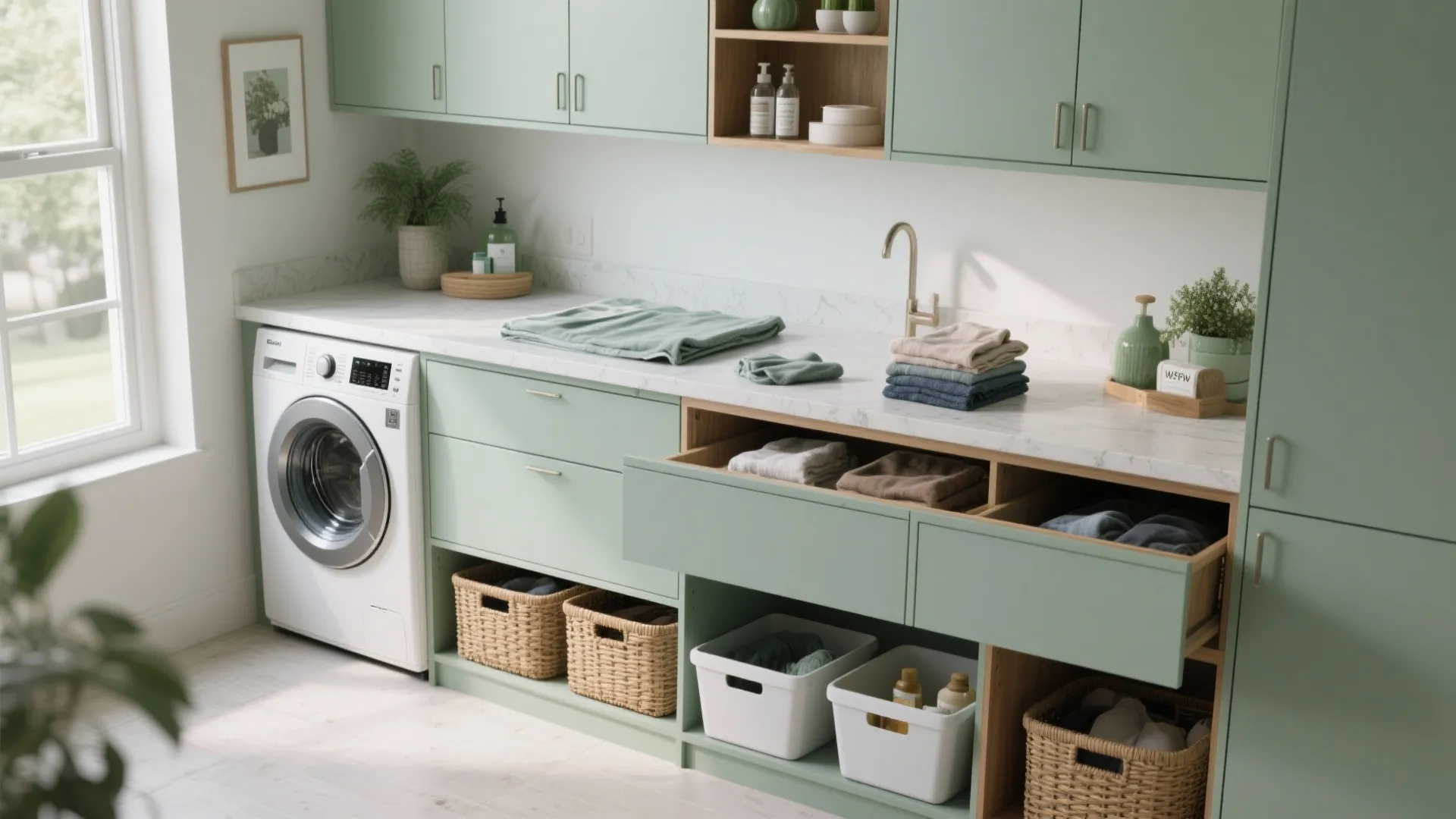 2. Multi-function furniture: a washing station that doubles as storage