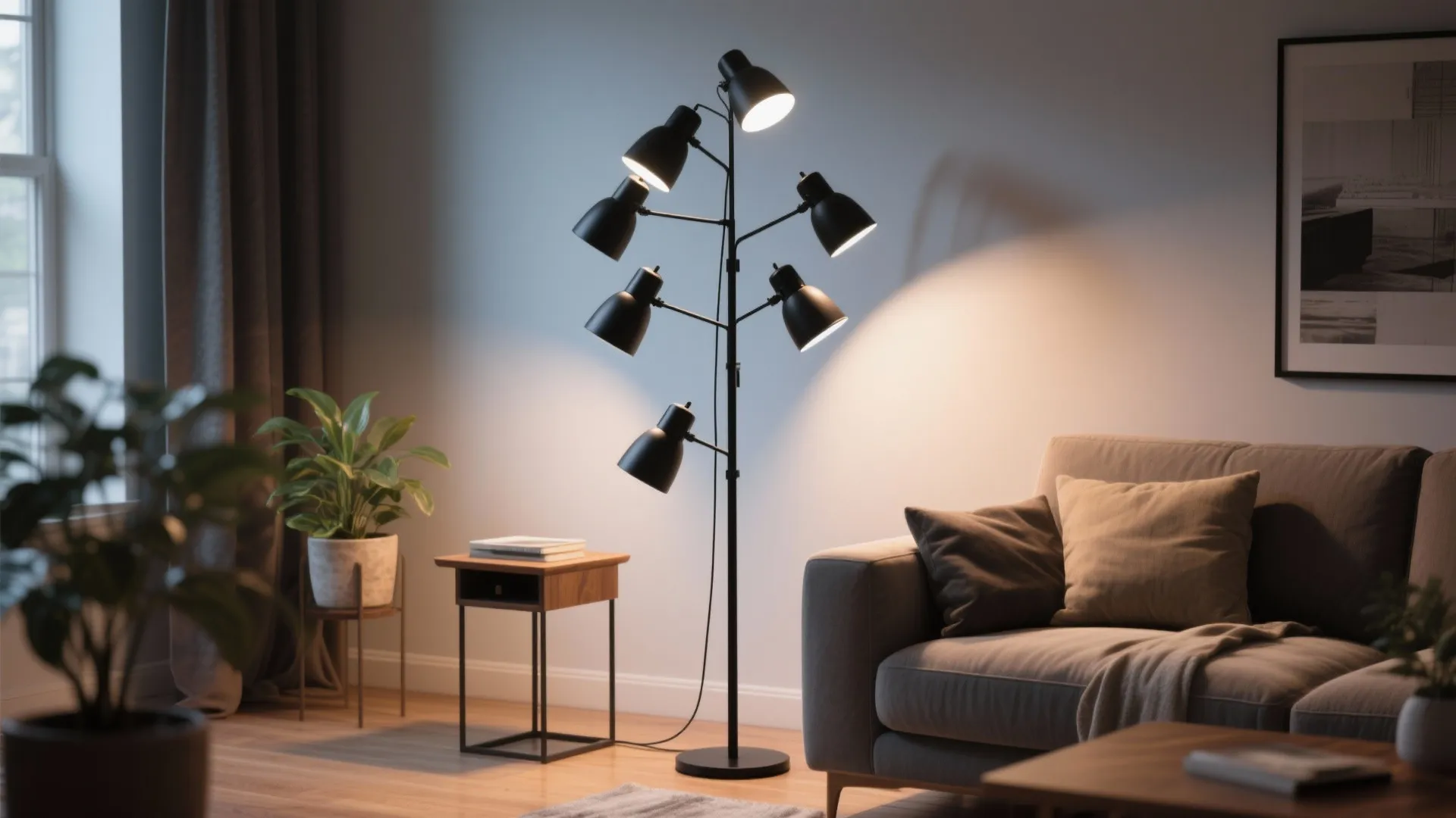 4. Multi‑Arm Black Floor Lamp for Adjustable Ambience