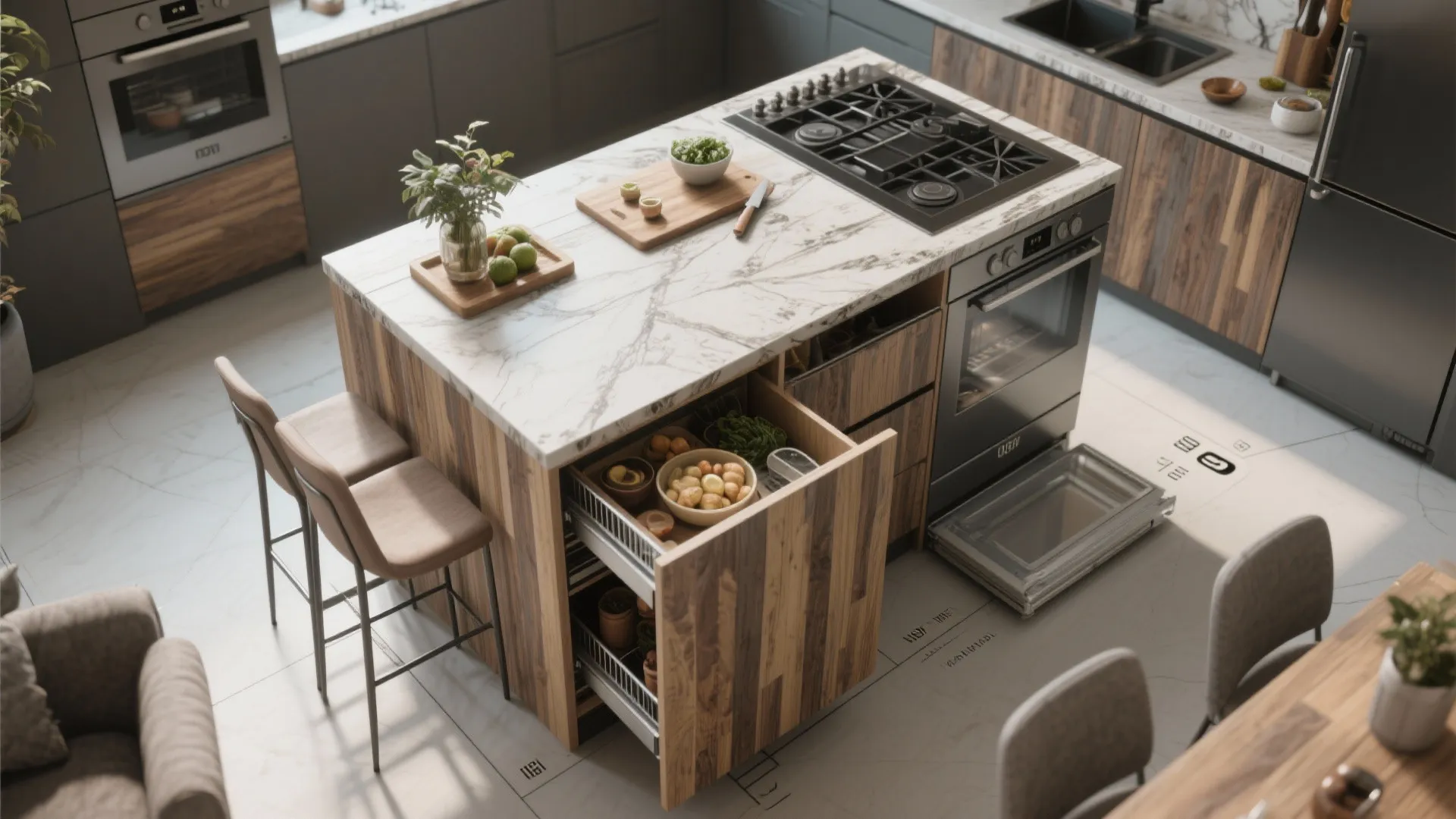 4. Multifunctional islands and compact appliances