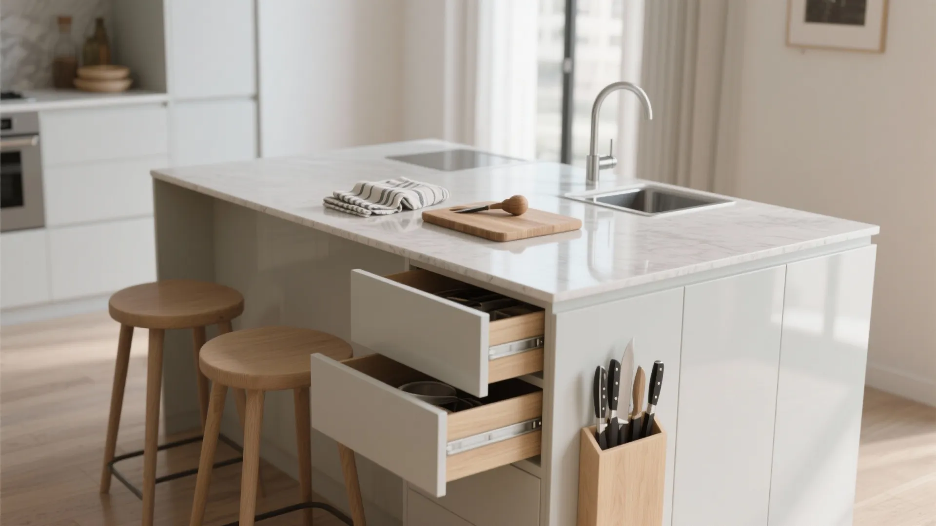 5. Multifunctional island with seating