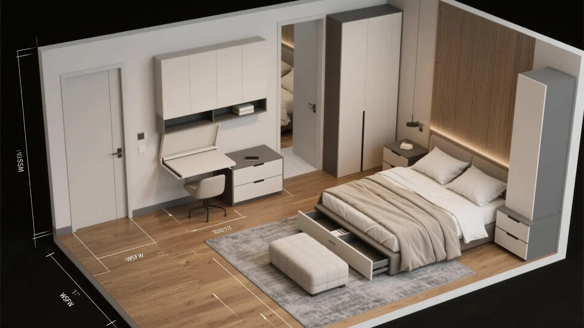 3. Multipurpose furniture and visual tricks