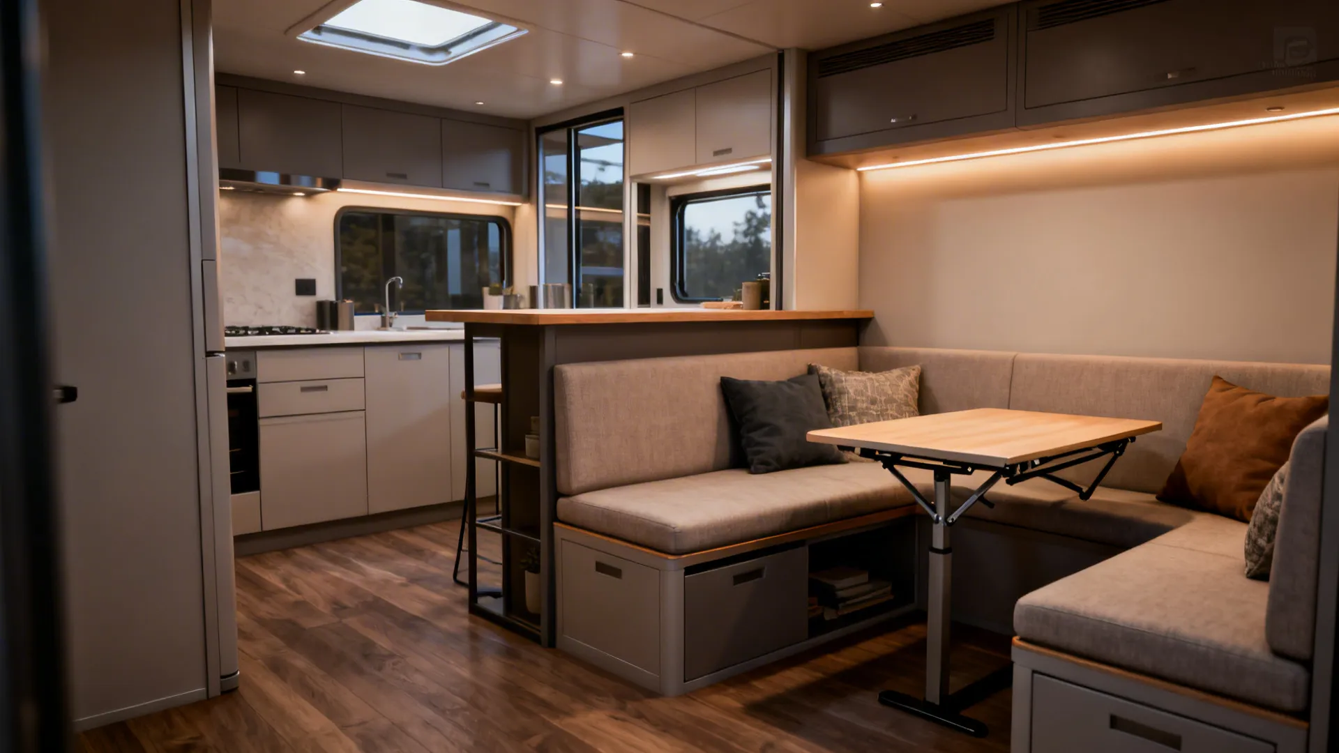 Compact combo with slim-back sofa and bench-with-storage serving multiple purposes