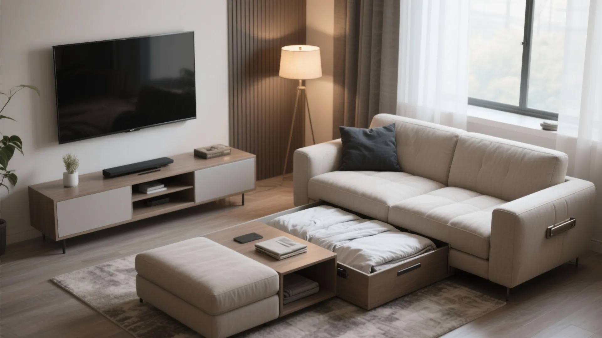 4. Multi-function furniture: sleeper sofas and storage ottomans