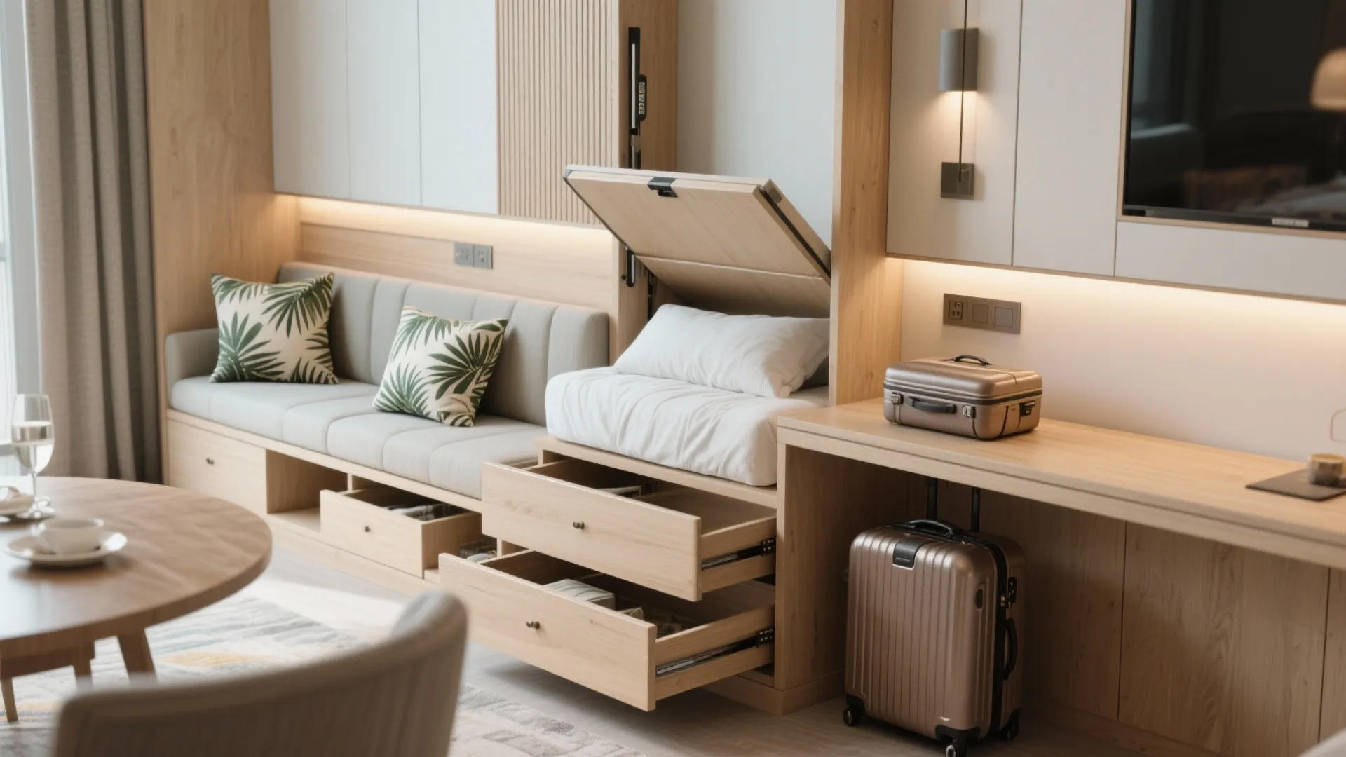 2. Built-in, Multi-Function Furniture