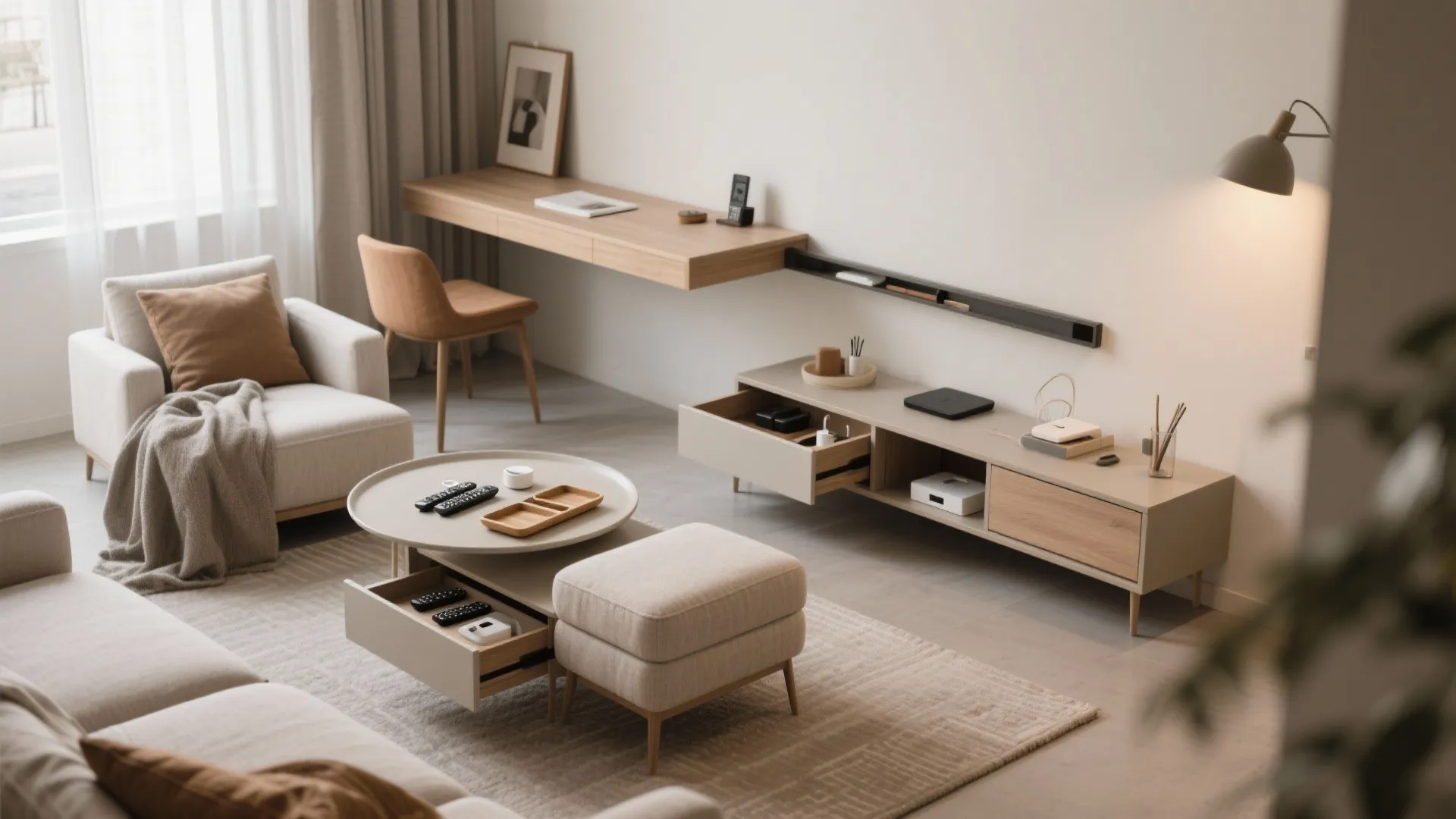 Multifunction Pieces: Nesting Tables, Storage Ottomans, and Slim Desks