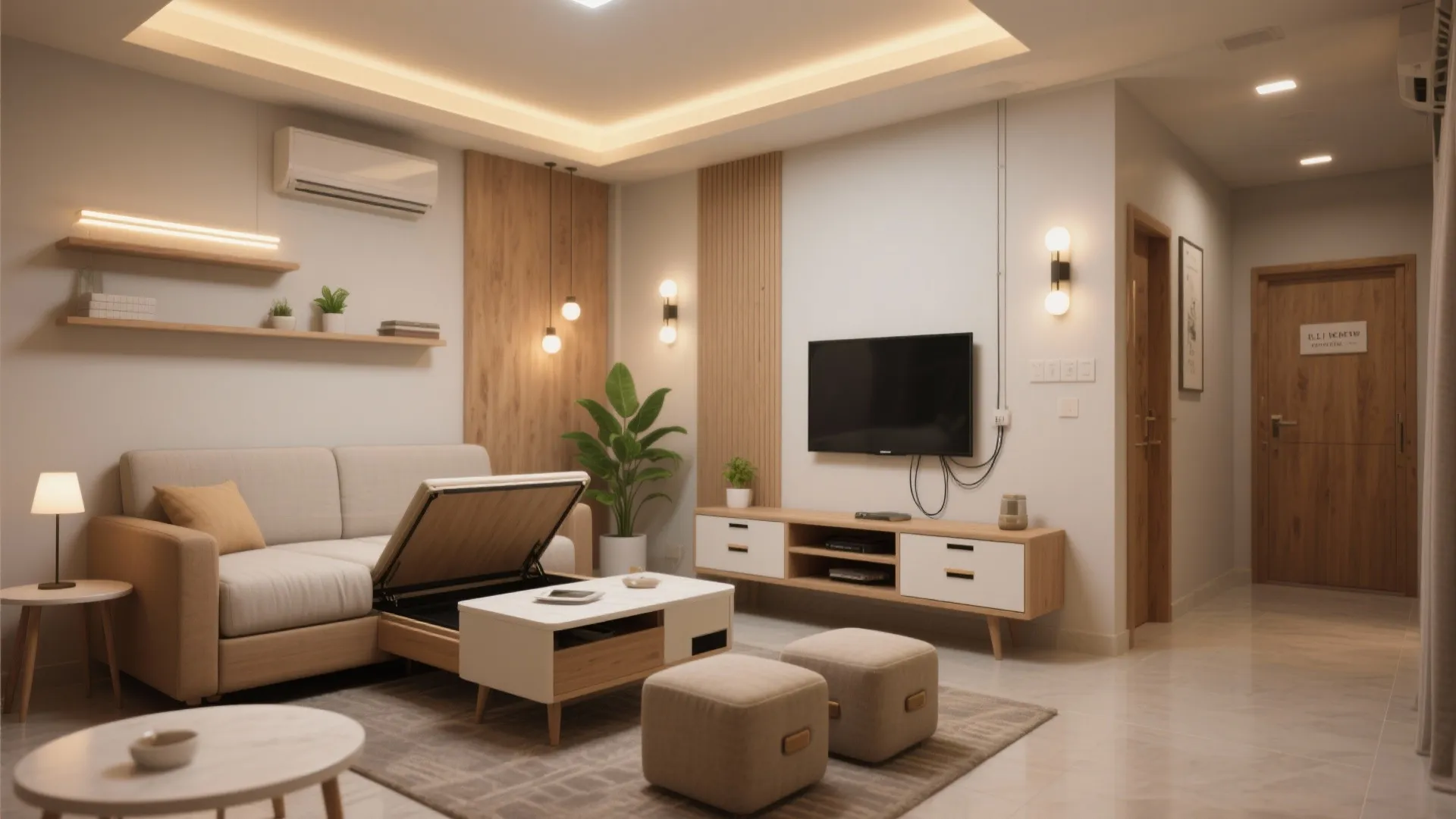 Multi-functional living room furniture that hides storage