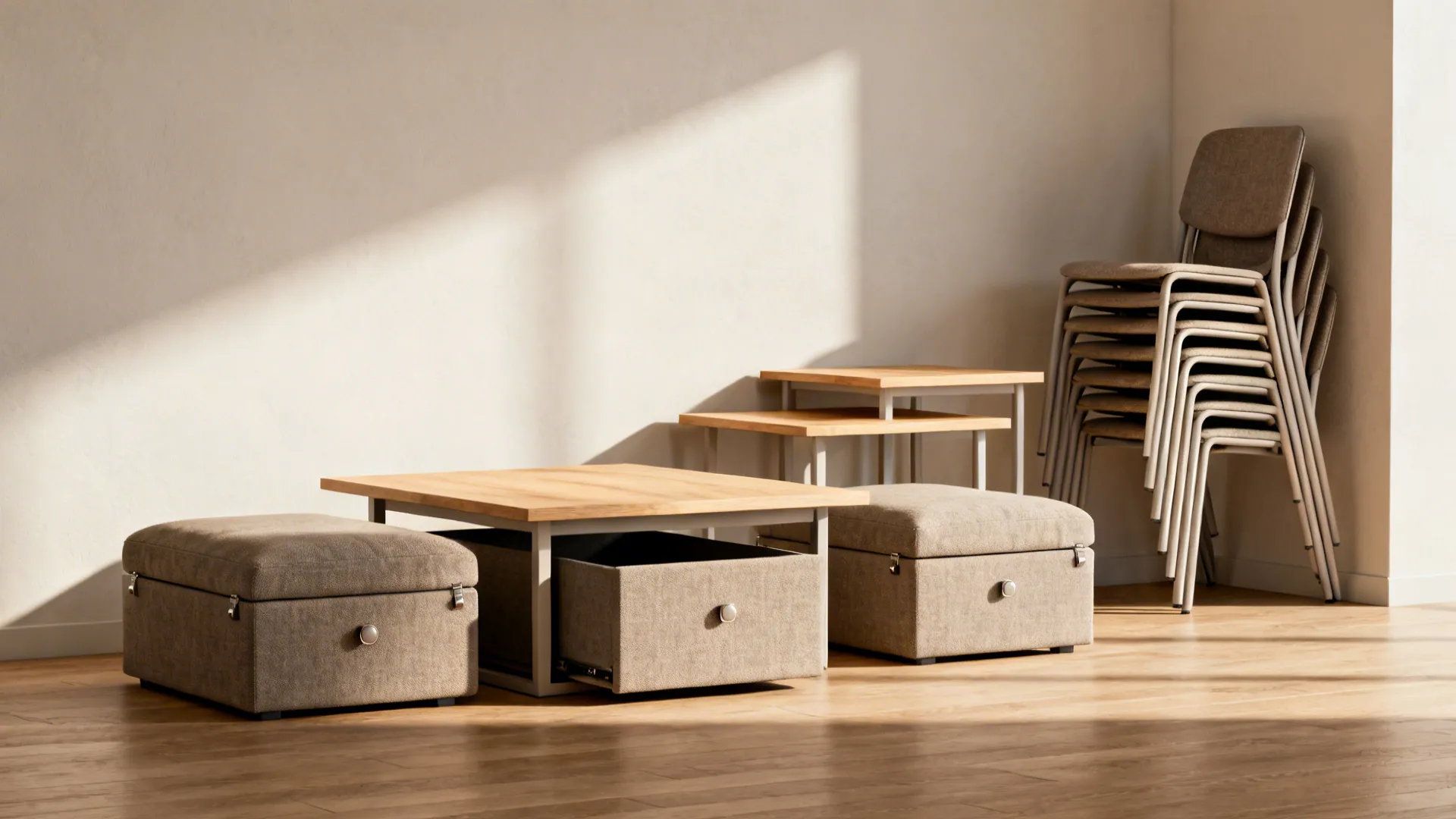 4. Multi-function furniture — ottomans and nesting chairs