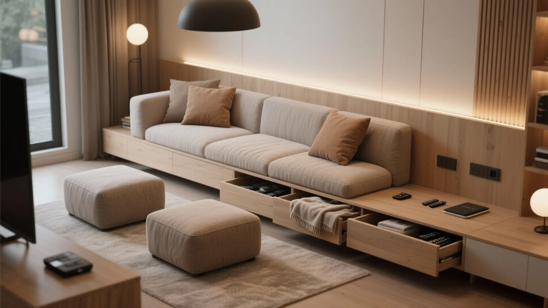 4. Use multifunction seating and built-in storage