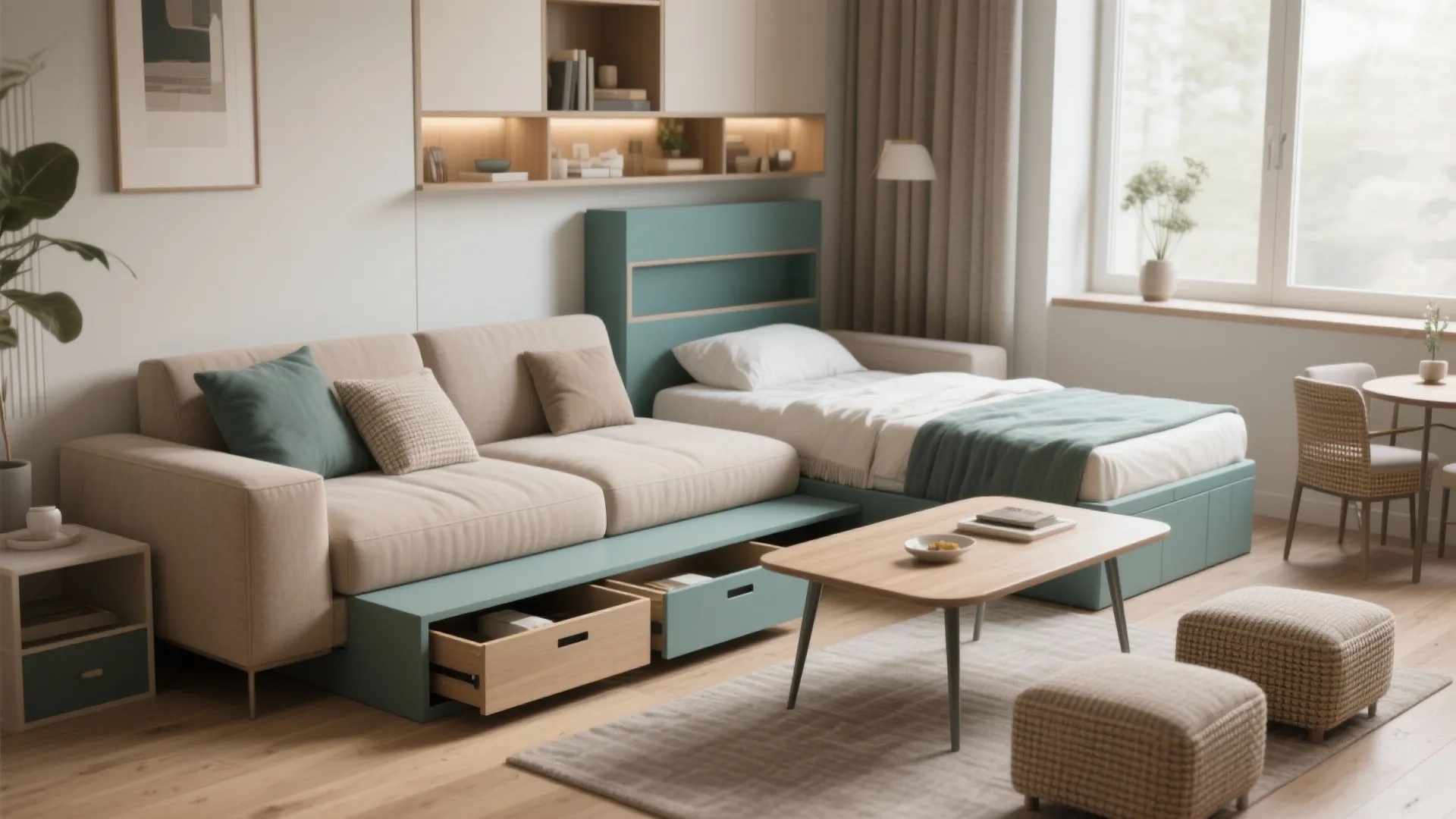 1. Multi-functional furniture for living and sleeping