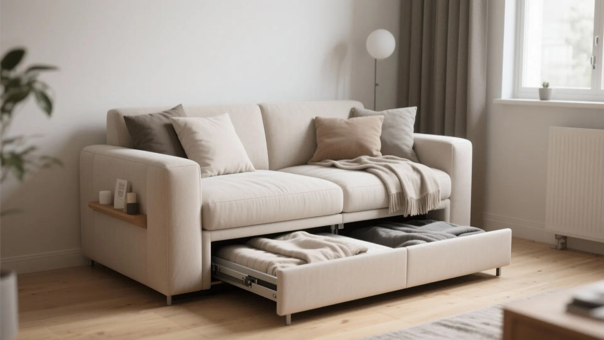 1. Pick a multifunctional sofa (sleep, storage, or slim scale)