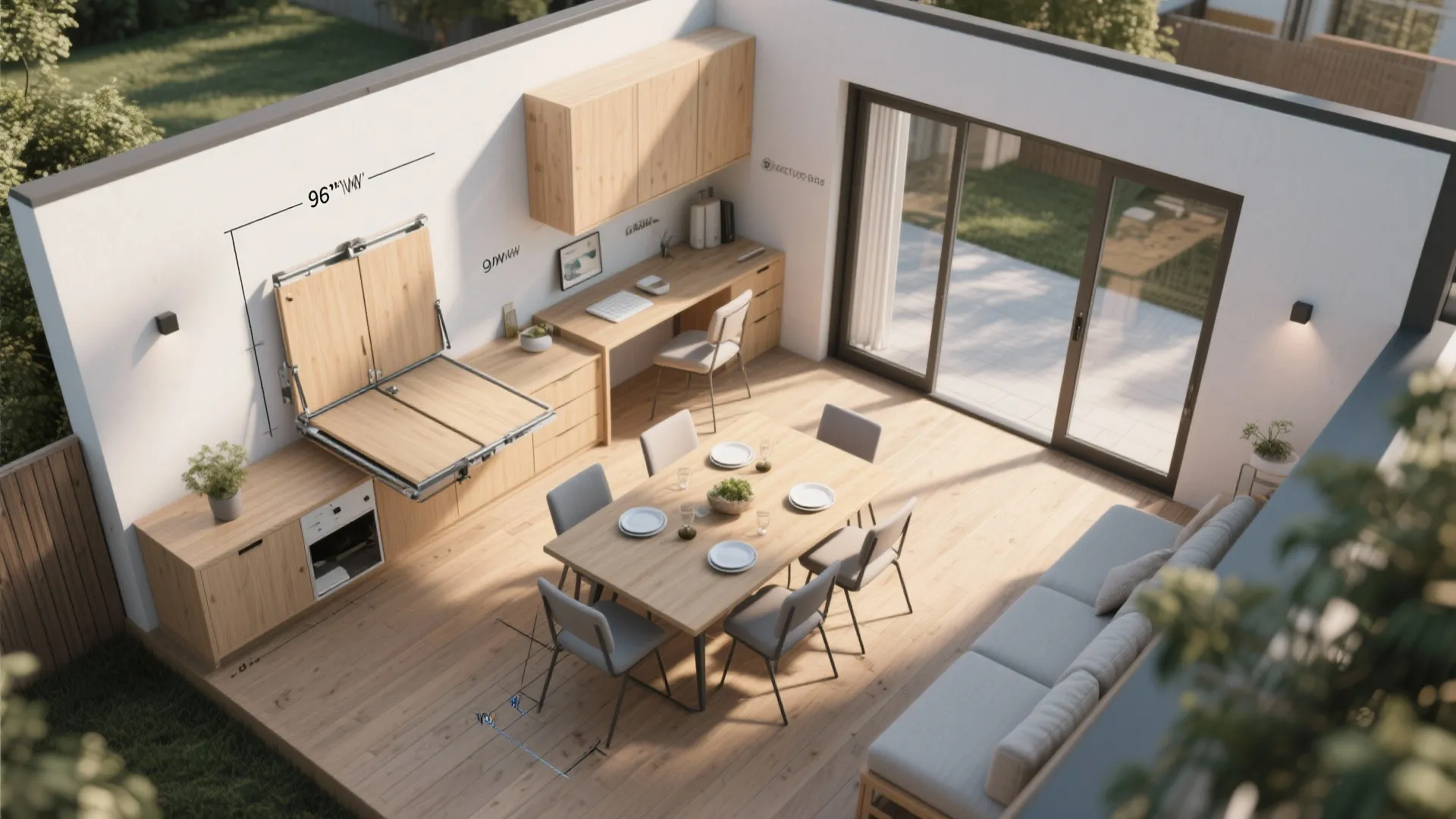 4. Multi-function zones: dining, work, and storage