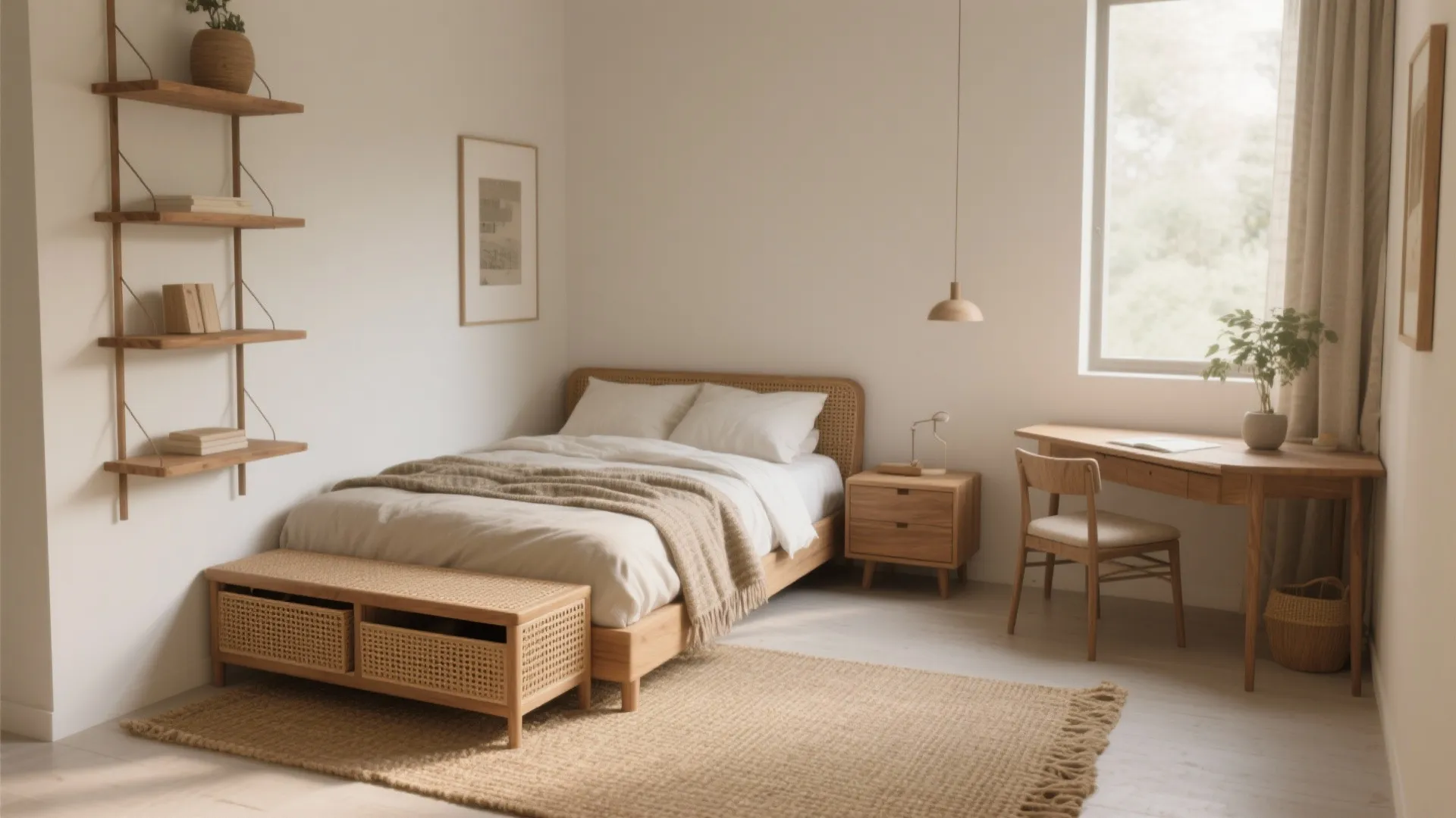 3. Layer natural textures and multifunctional furniture