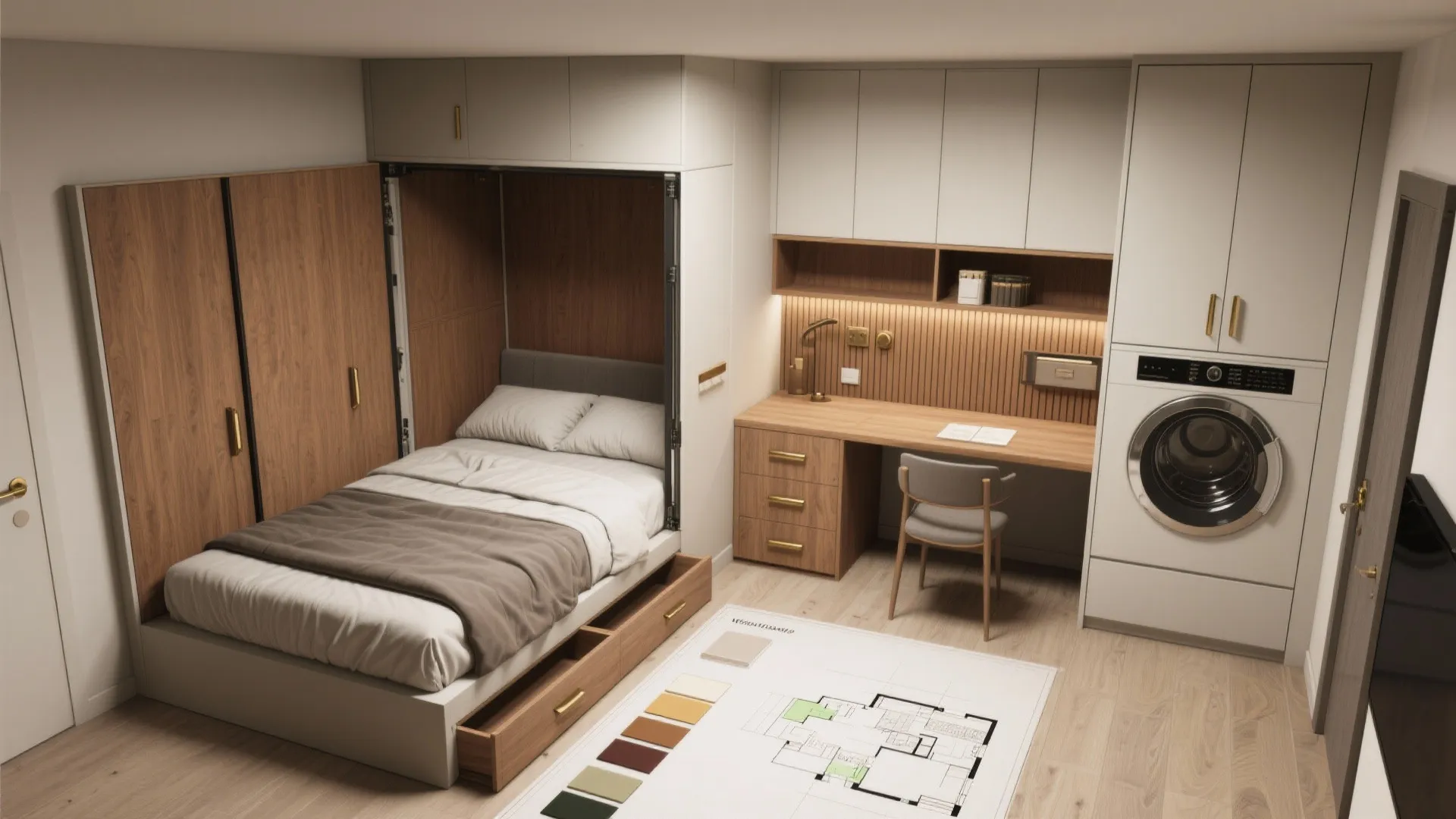 Compact footprint with multifunctional rooms
