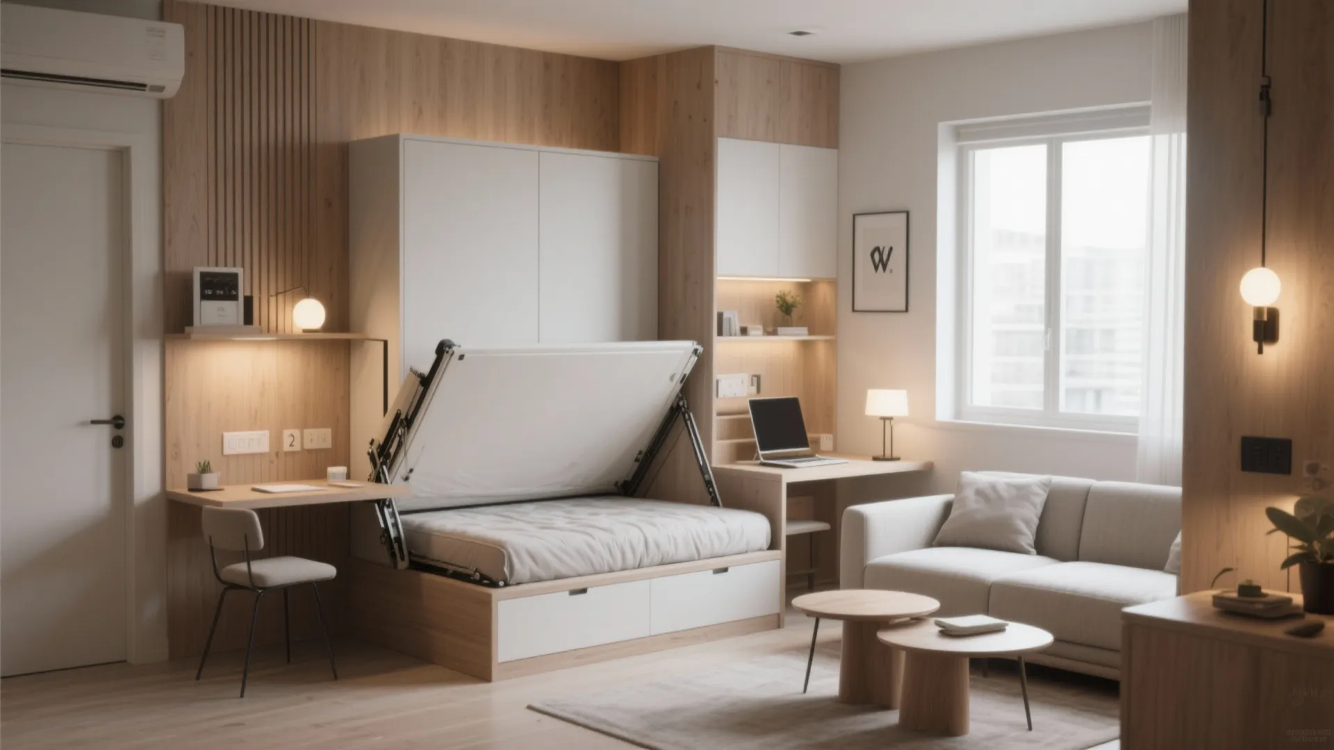 Multi-functional furniture for a flexible 2 BHK