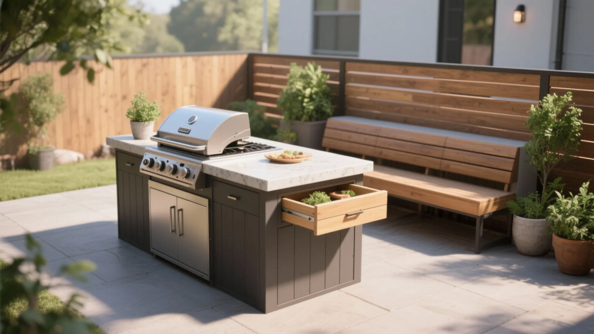 3. Multifunctional island: cooking, storage, and seating