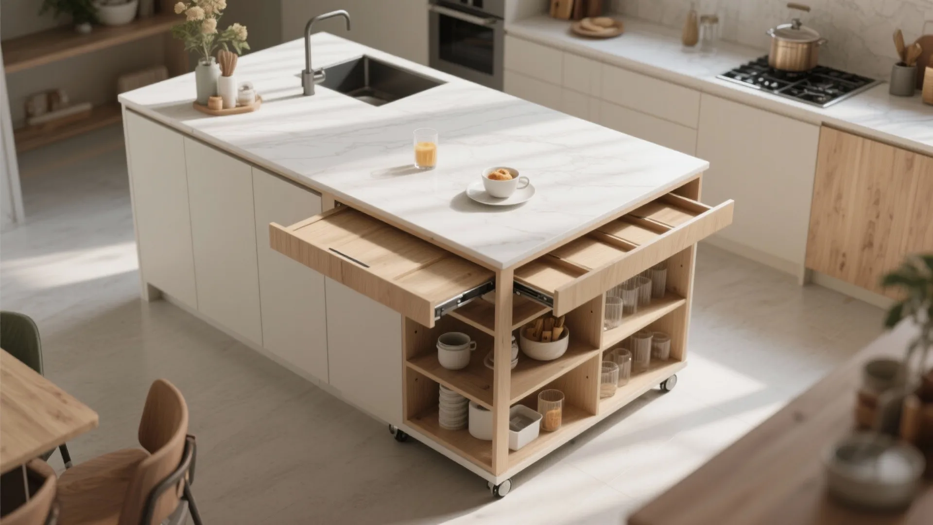 4. Multifunctional Islands and Drop-Leaf Counters