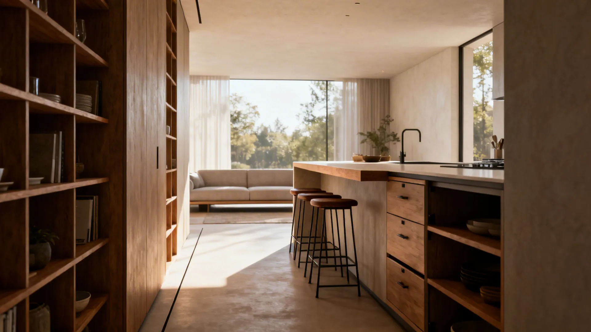 2. Create a multifunctional island that doubles as seating and storage