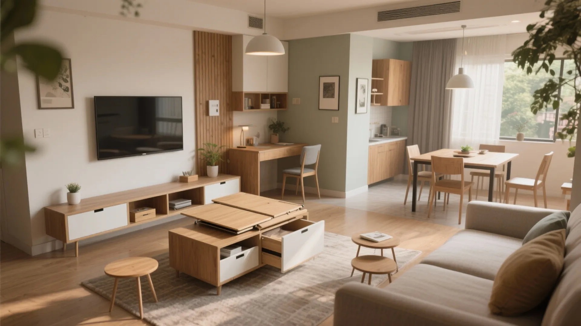 Multifunctional furniture in the living-dining