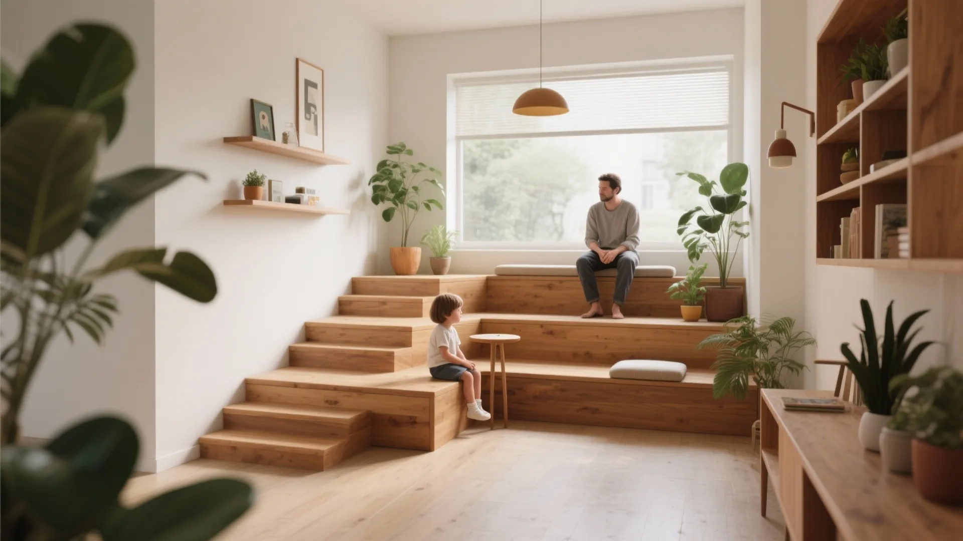2. Multi-height bench for flexible seating