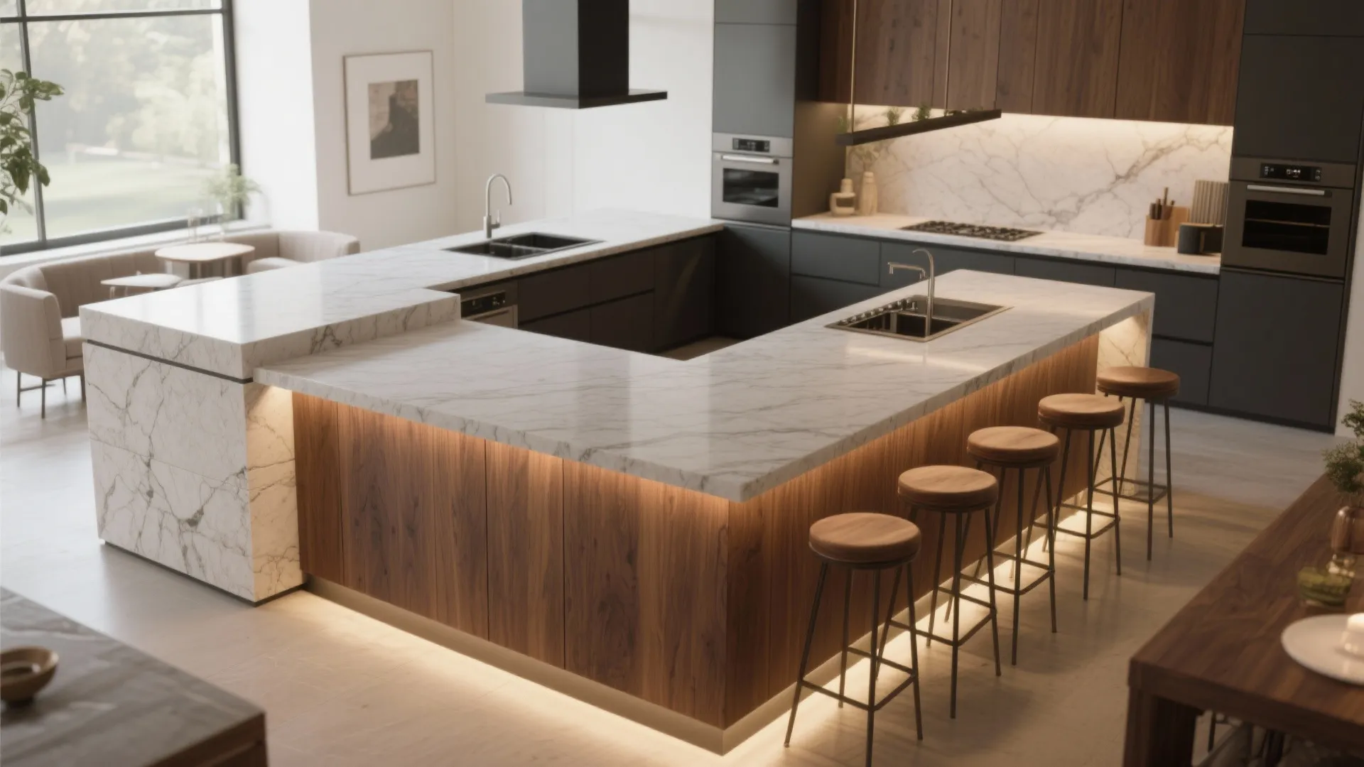 5. Room-divider peninsula with open shelving