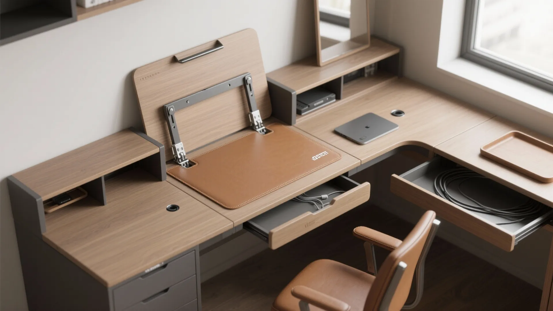 3. Multipurpose Desk Zones with Hidden Tech