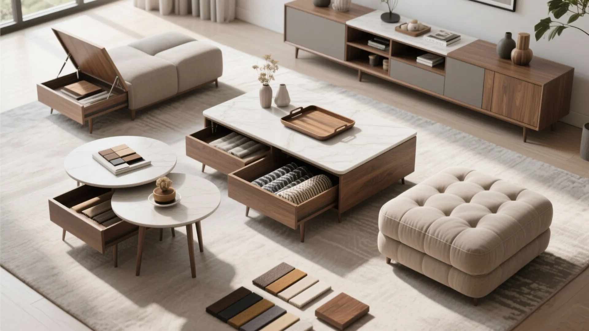 4. Use Multipurpose Tables and Ottomans