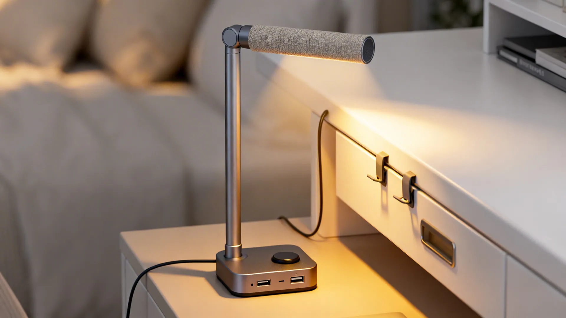 Slim portable lamp serving both console and desk in a compact flat
