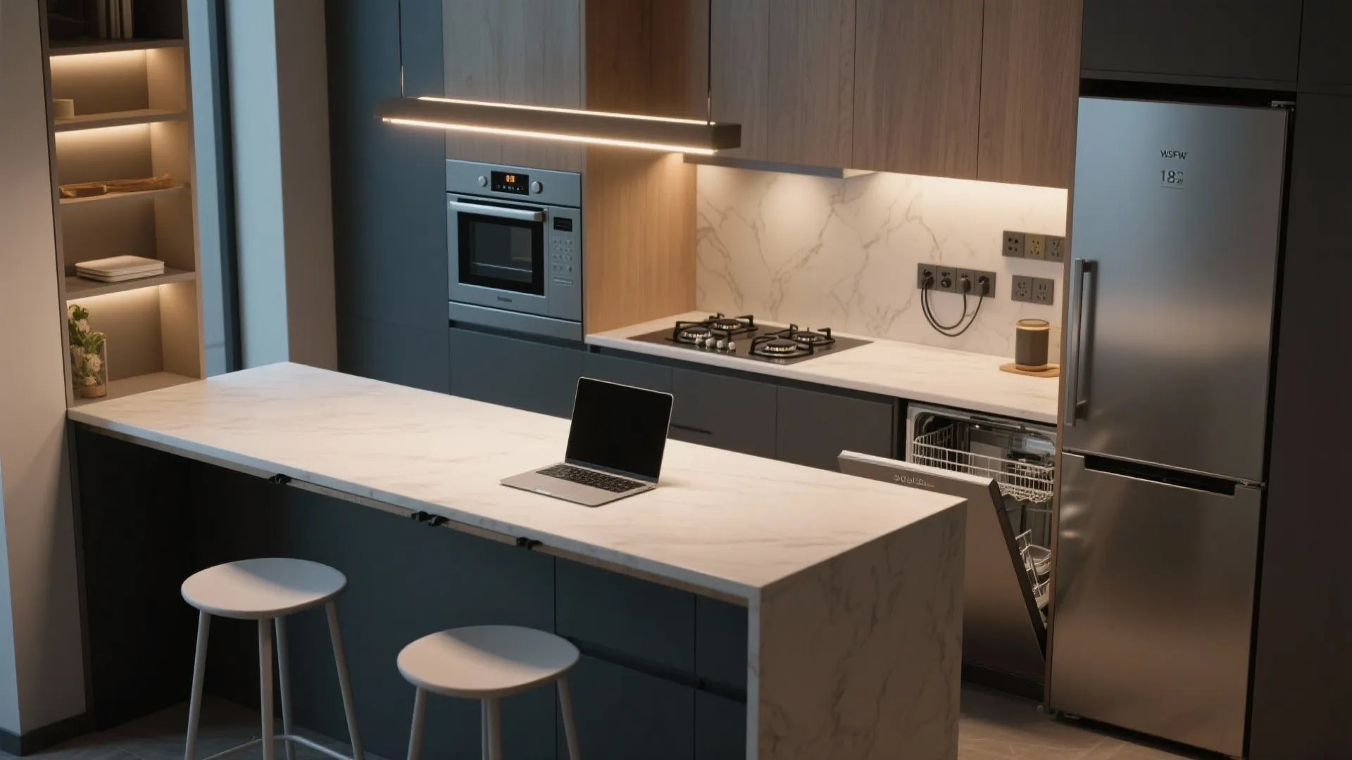 Multipurpose dining ledge and smart appliances