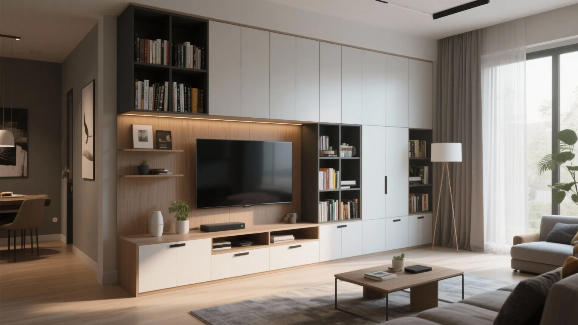 Multipurpose Media Wall with Storage