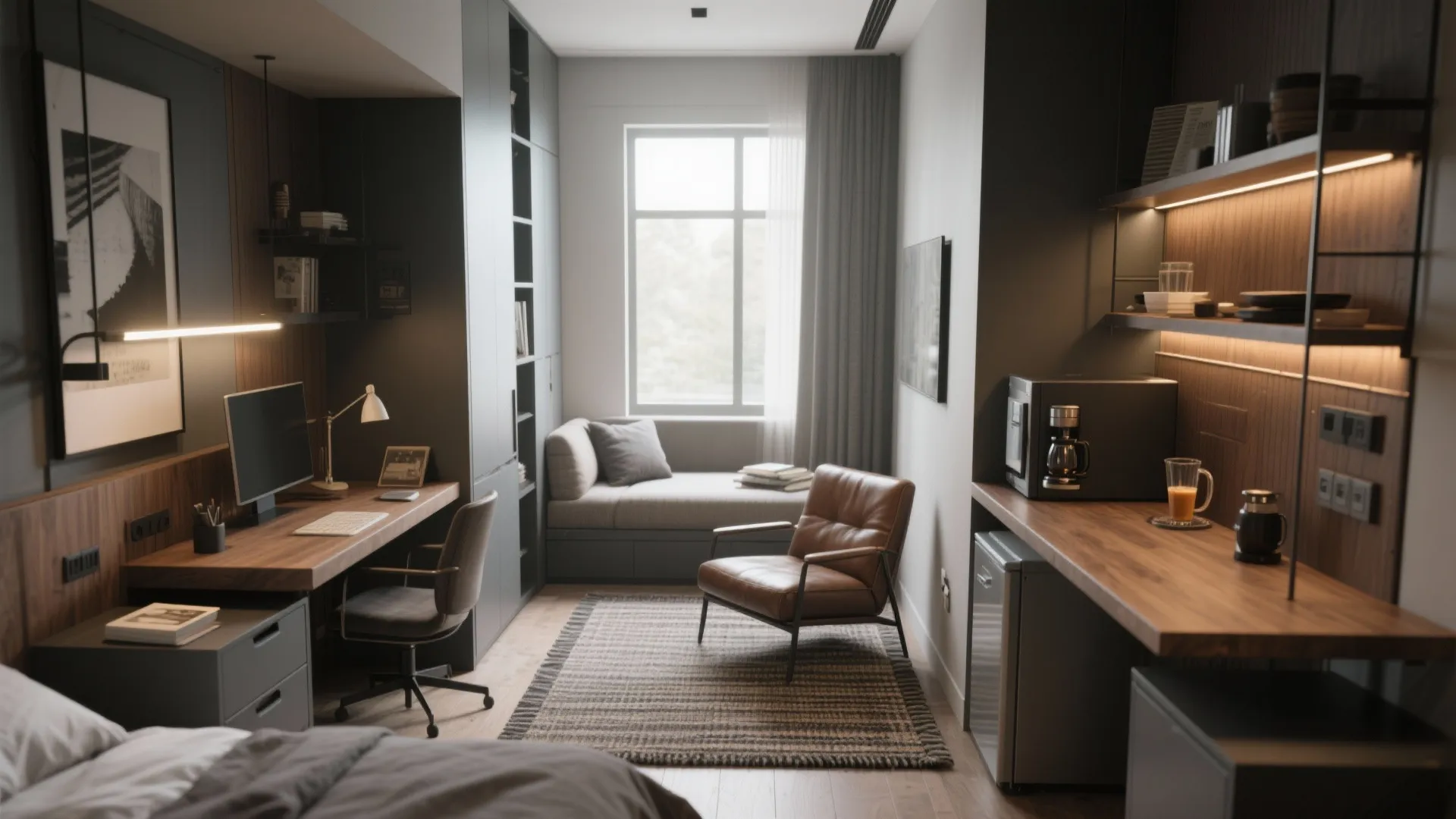 5. Multipurpose zones and a compact beverage corner