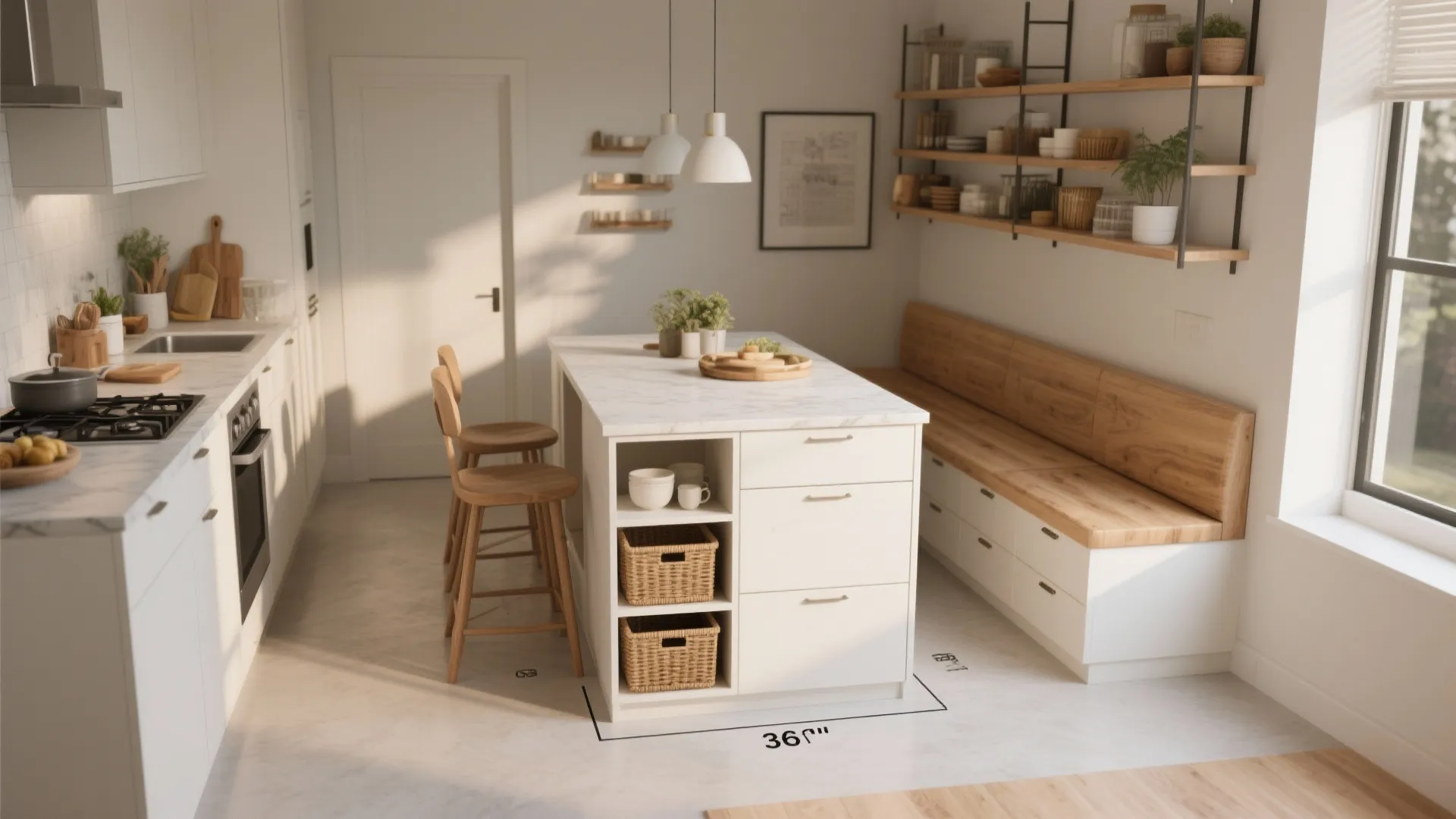 3. Make the island multitask (storage + prep)