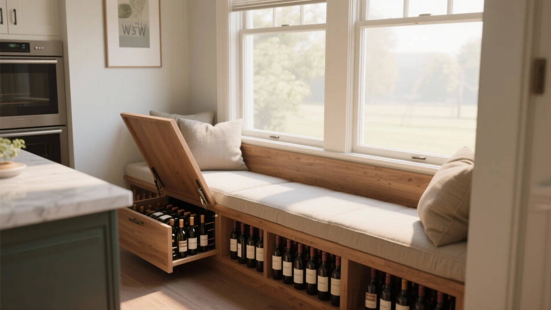 5. Multi-use furniture: benches and islands with storage