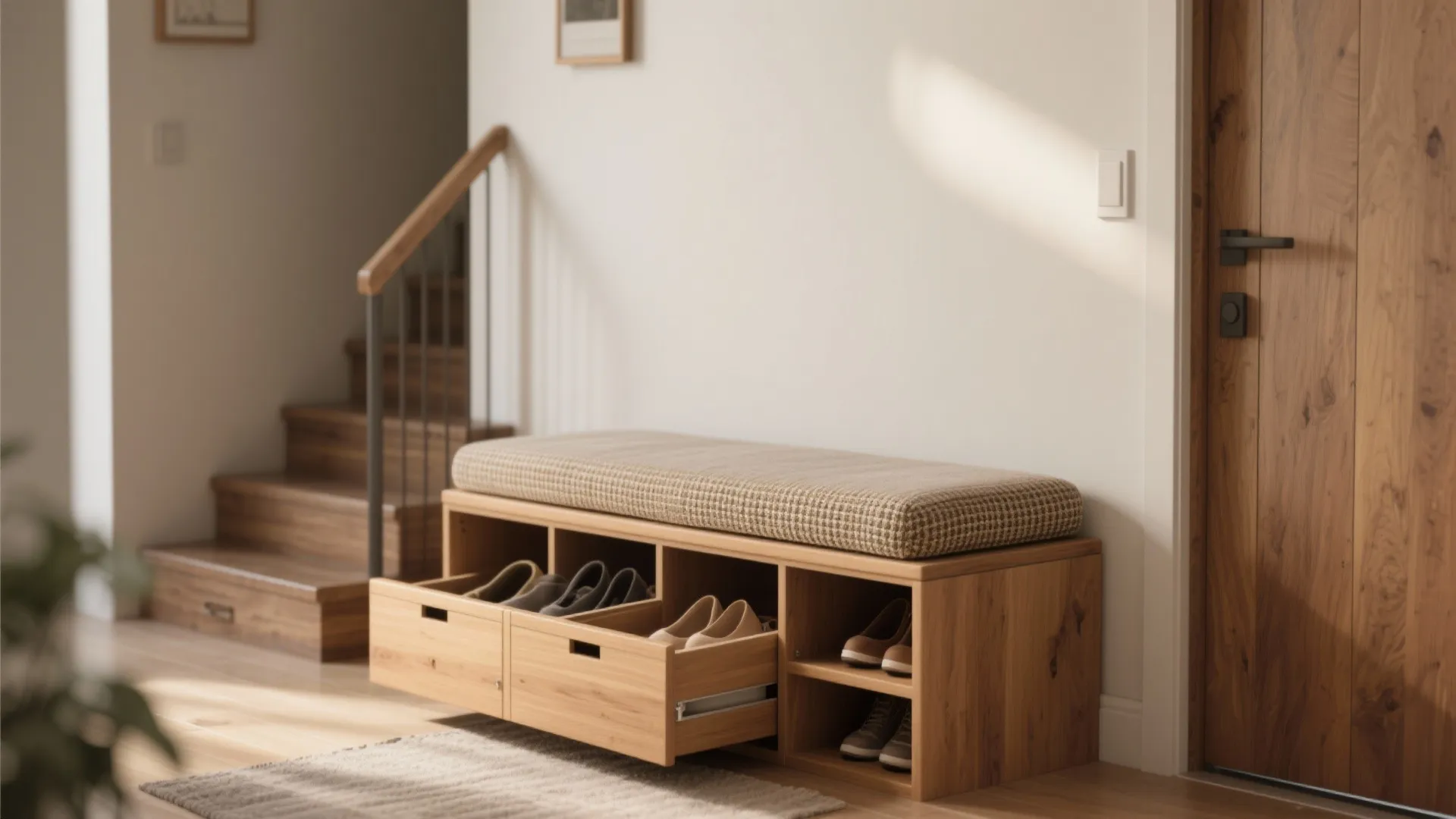 5. Multi-use furniture: benches, ottomans, and stair drawers