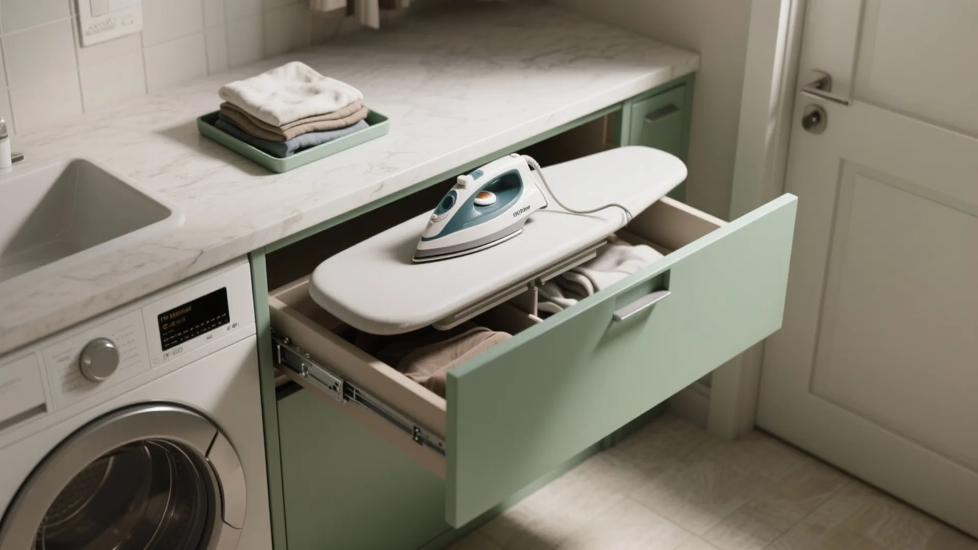 3. Multi-use counter with pull-out ironing board