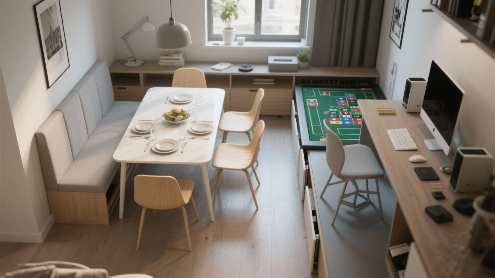 5. Arrange chairs for cross-function: dining, work, and game night